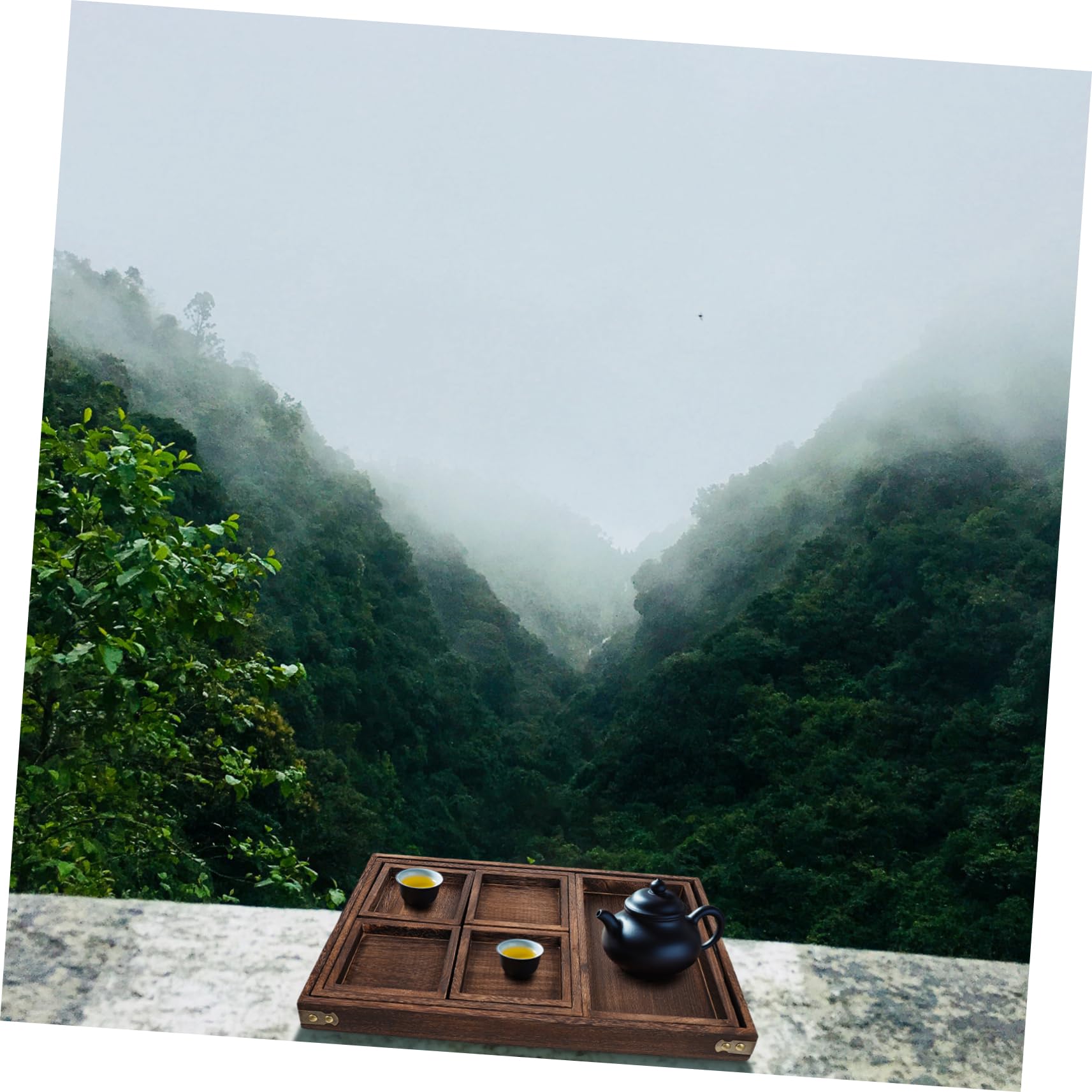 Cabilock Bandeja de Té de Madera Rectangular, Juego Compartimentos | Diseño Simple, Superficie Lisa E, Biodegradable, Formato de Inicio para Vajilla y Servicio