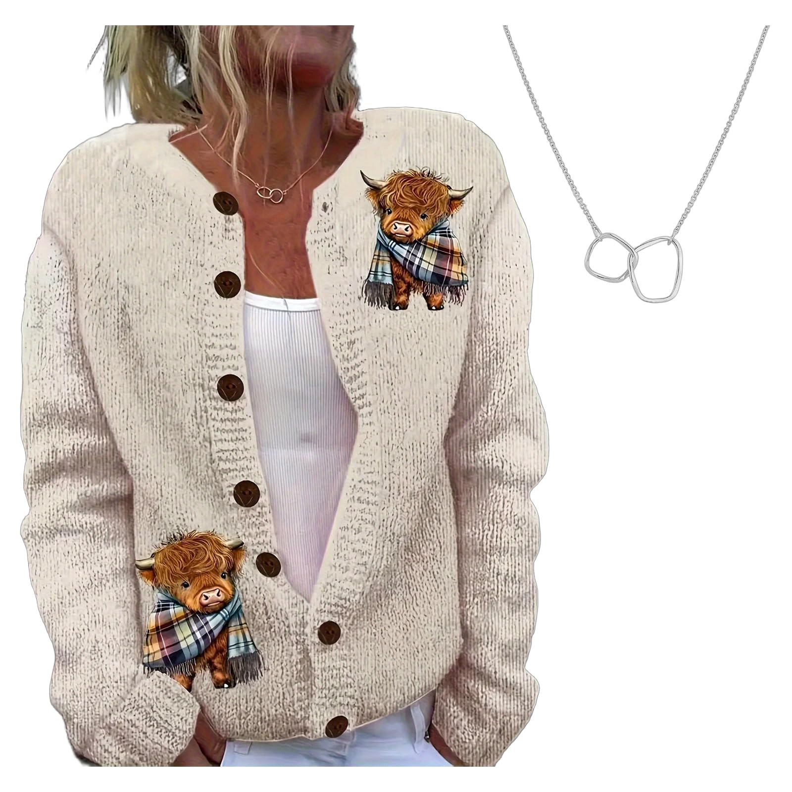 2025 New Highland Cow Cardigan Womens Paisley Plaid Patchwork Print Button Down Cardigan Sweater