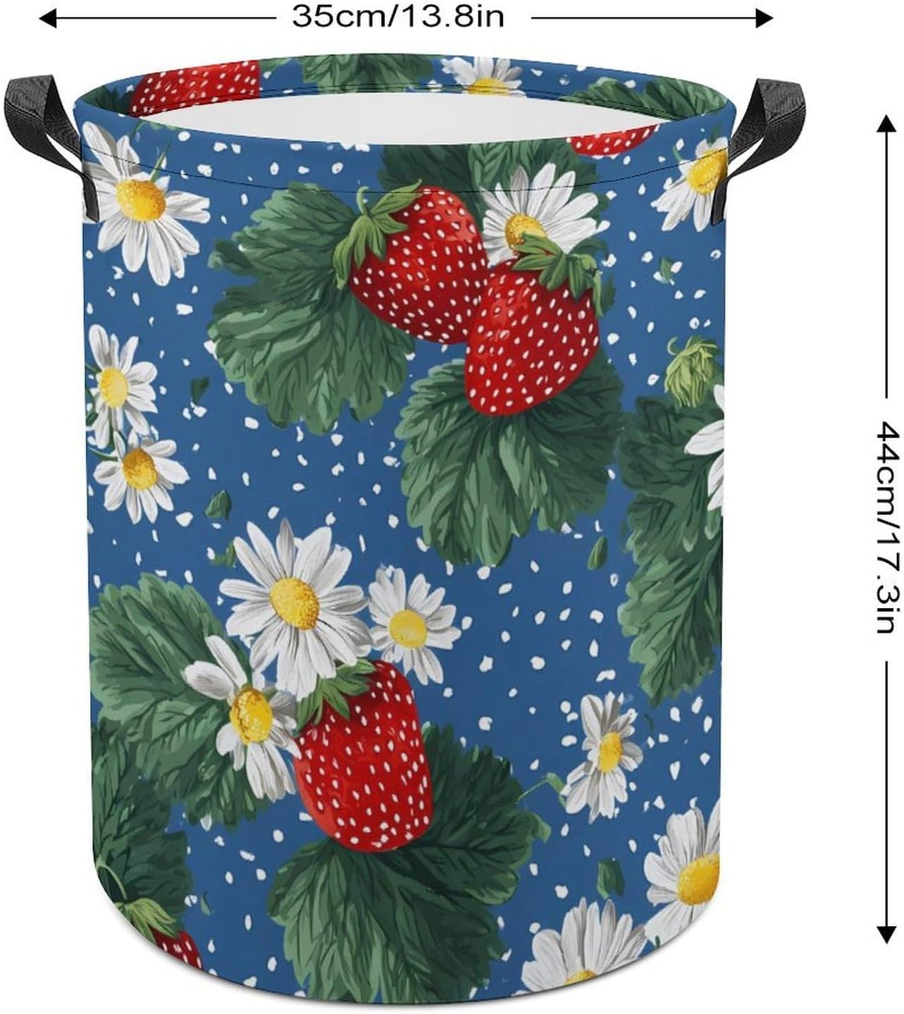 Strawberry Daisy Leaves Dots Laundry Hamper Basket for Home Bathroom | clothes storage,handle,large capacity,oxford