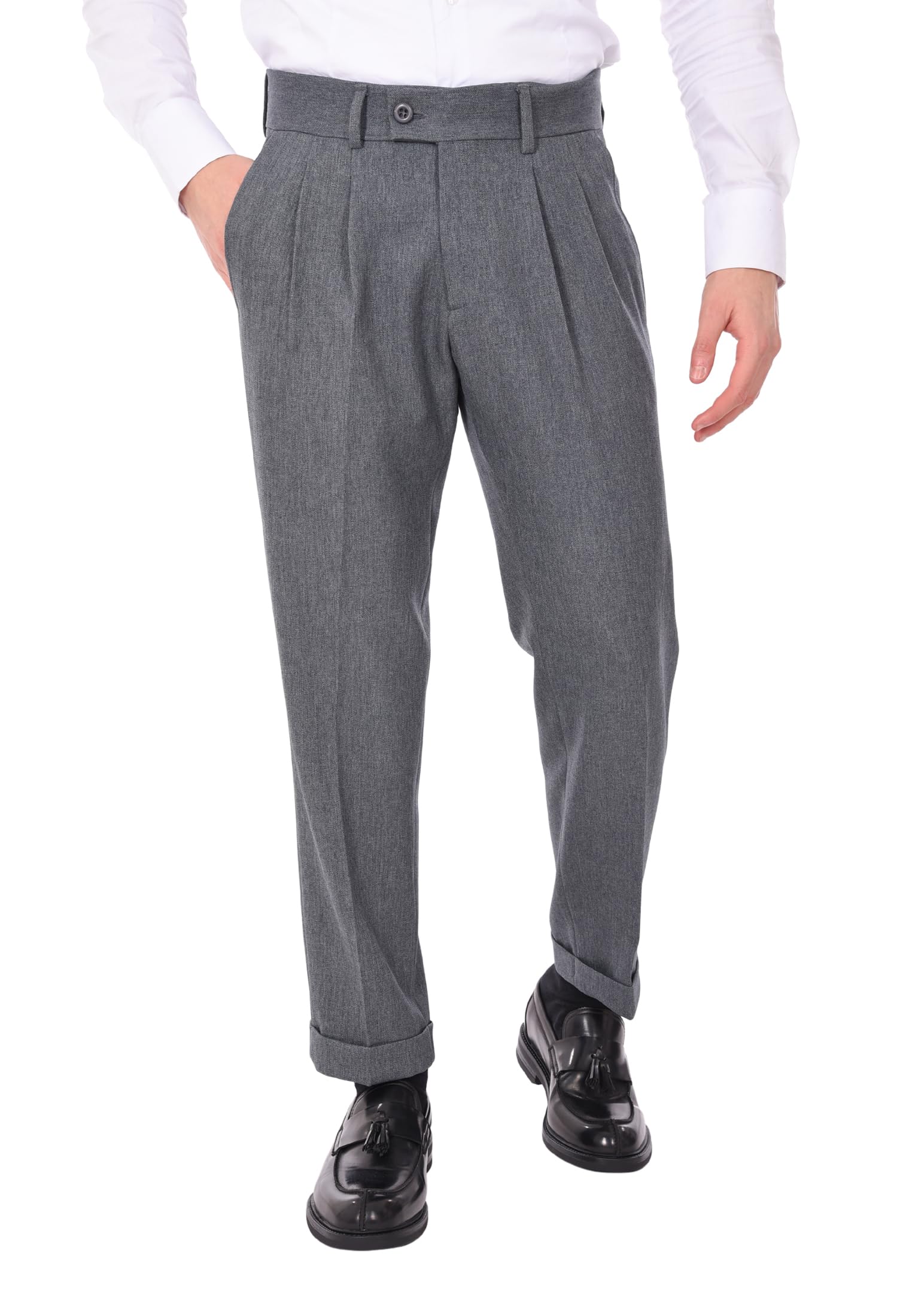 Ciabalù Pantaloni Uomo Invernali Eleganti Capri con Doppia Princes Vita Alta Risvoltino alla Caviglia Fondo Ampio Made in Italy vestibilità Regolare