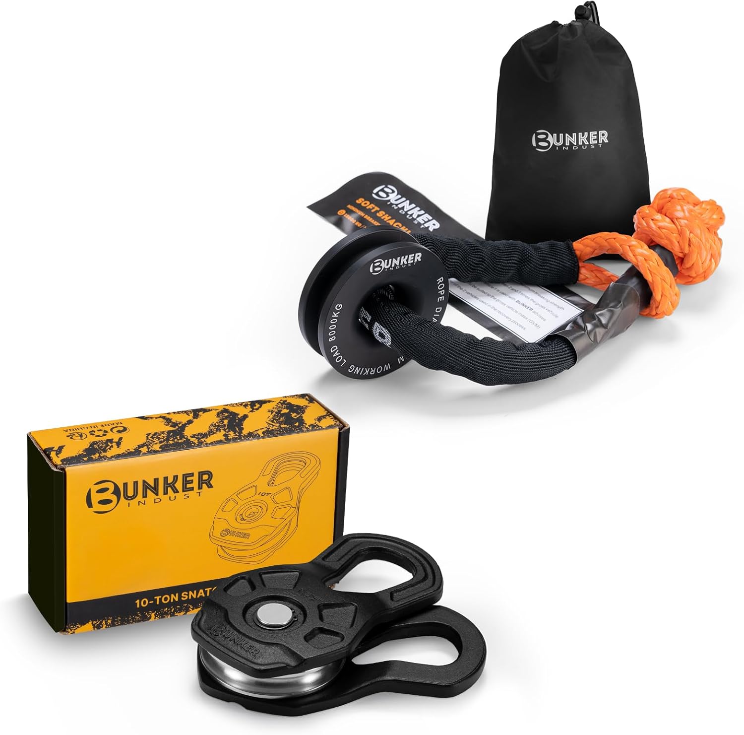 BUNKER INDUST Synthetic Soft Shackle with Winch Ring + 10 Ton Snatch Block Winch Pulley Block