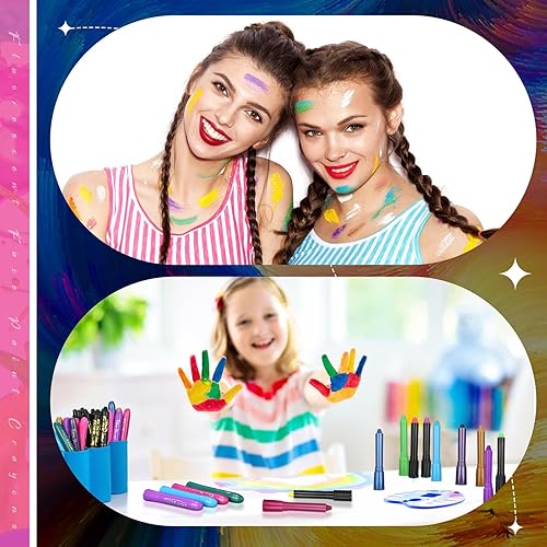 Miniatura 5 de Swiffen 72 piezas de pintura facial que brilla en la oscuridad, 3 colecciones de marcadores metálicos, fluorescentes y que brillan en la oscuridad,