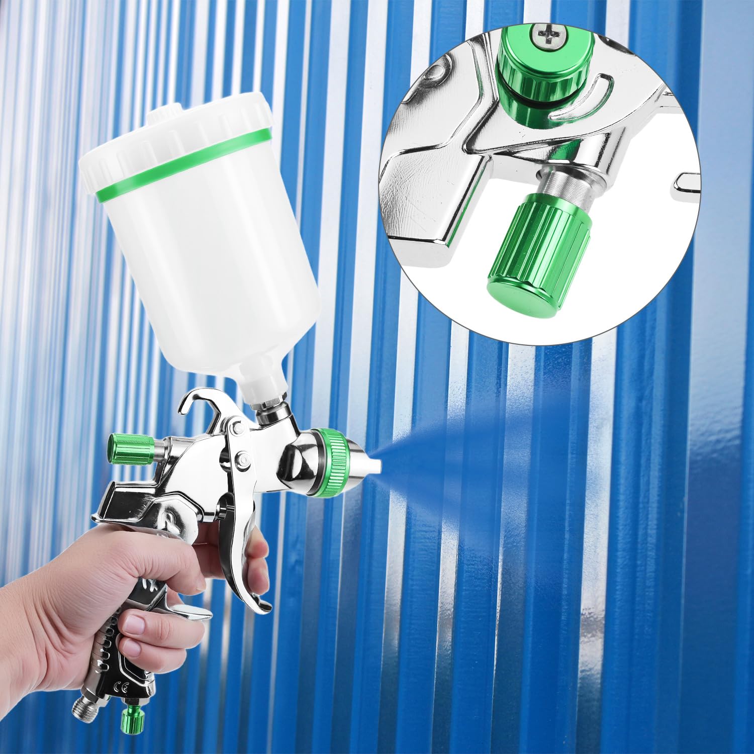 QWORK® HVLP pistola a spruzzo per verniciare kit, pistola spruzzatrice pneumatico con bicchiere di plastica 600 ml e 4 ugelli, per auto, mobili e pareti