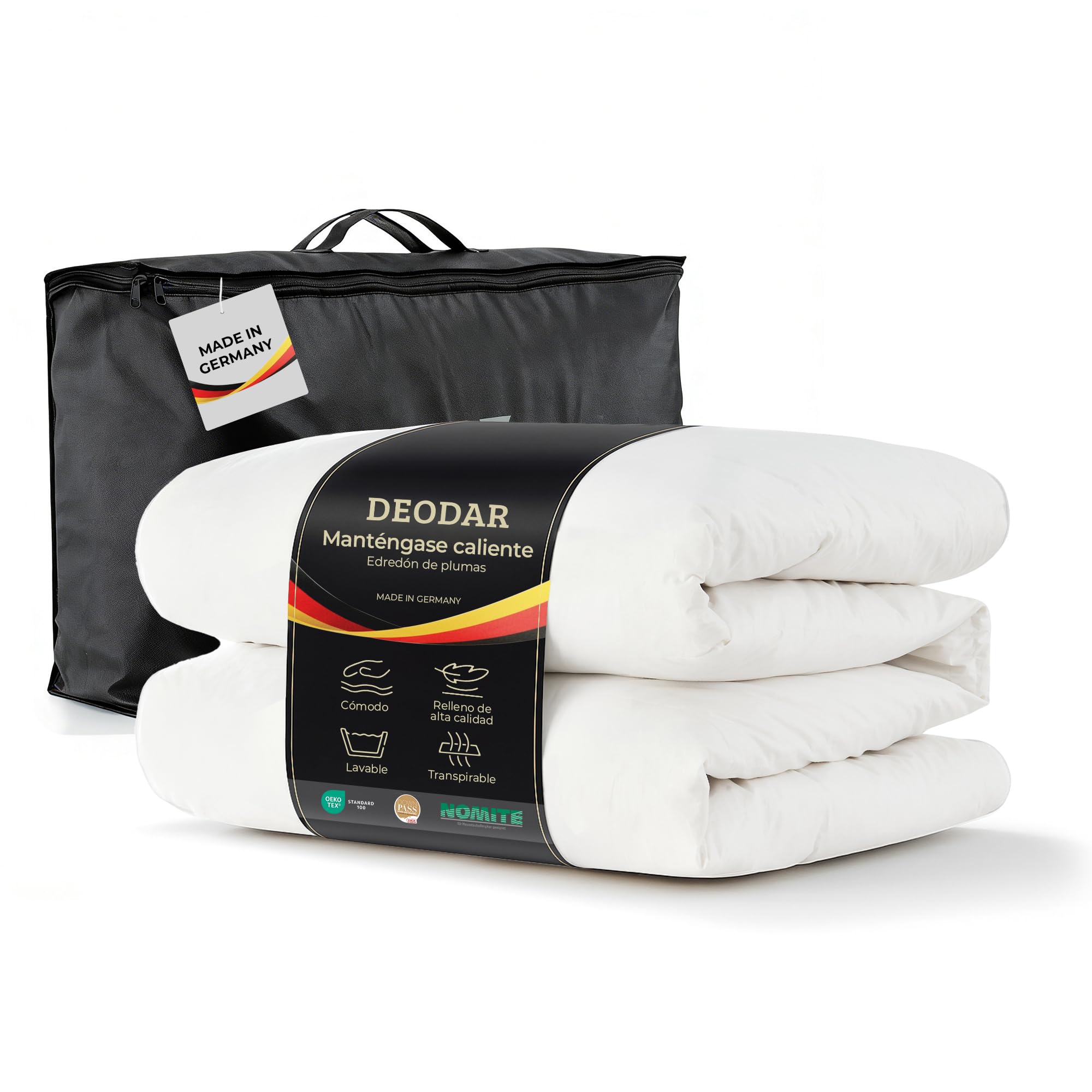 Deodar Edredón de plumón 220x240cm,edredón para Todo el año con 2930g de Relleno de plumón y Plumas,100% algodón, Suave,Lavable,con certificación Oeko-Tex y RDS,Fabricado en Alemania