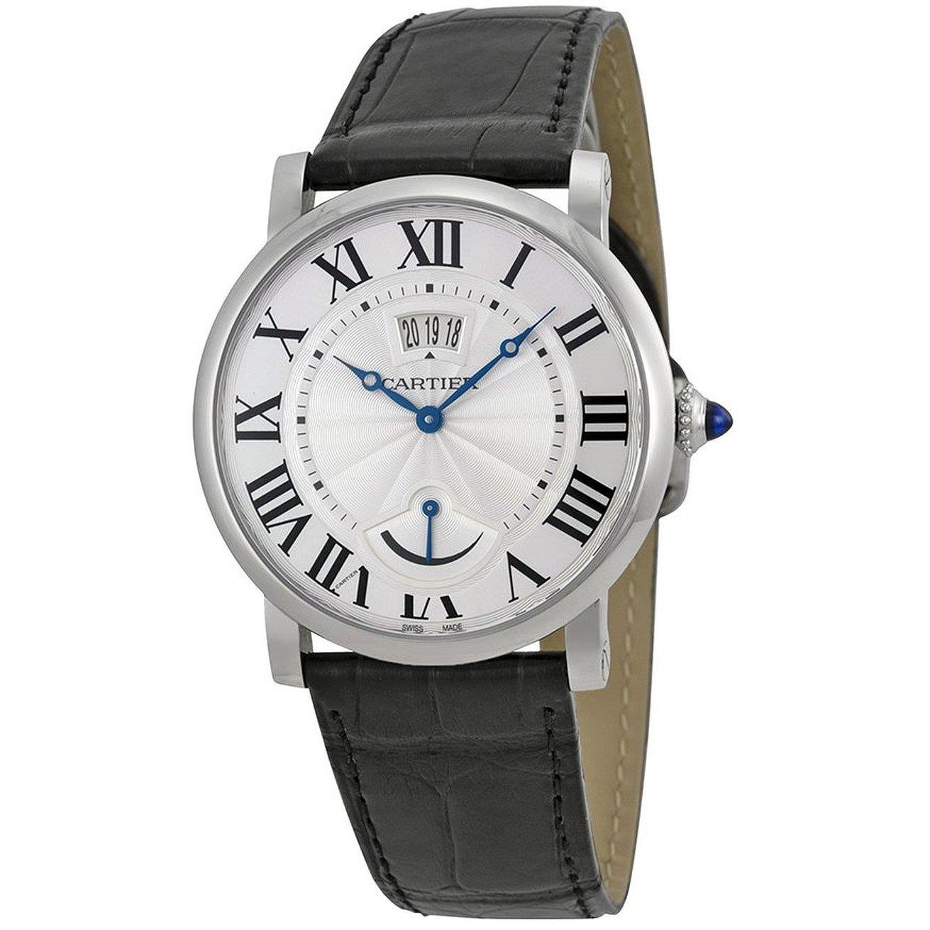 CartierRotonde Silver Dial SS Black Leather Automatic Men's Watch W1556369