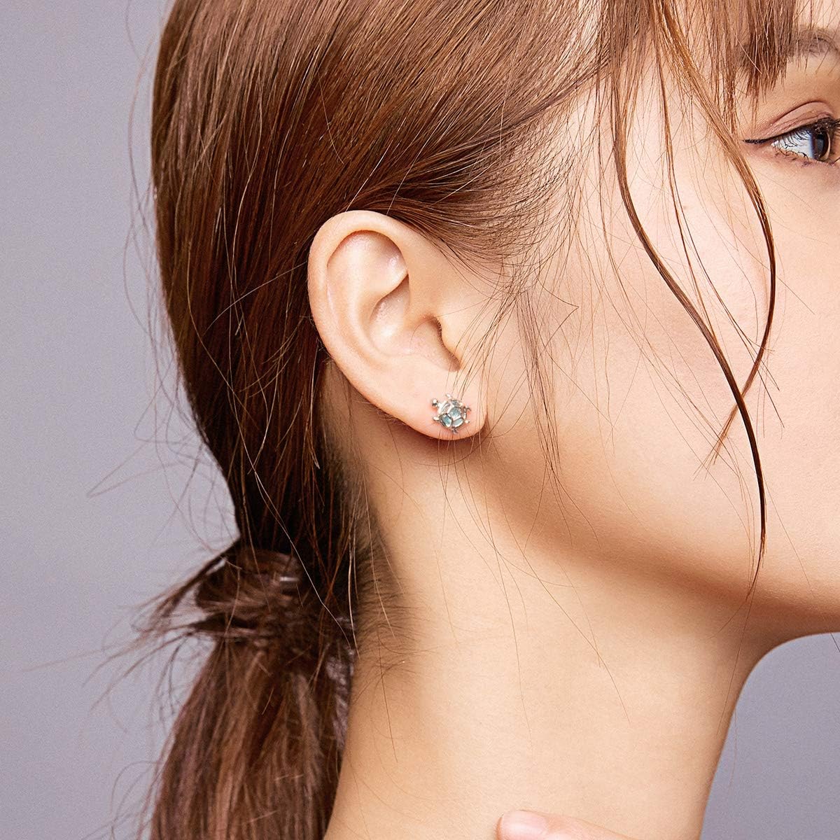 Cute Turtle Small Stud Earrings Sterling Silver S925 Blue Crystal Cubic Zirconia Sea Turtle Tiny Cartilage Statement Earring Studs Post Piercing Fashion Jewelry Gifts for Women Sensitive Ears - Image 3