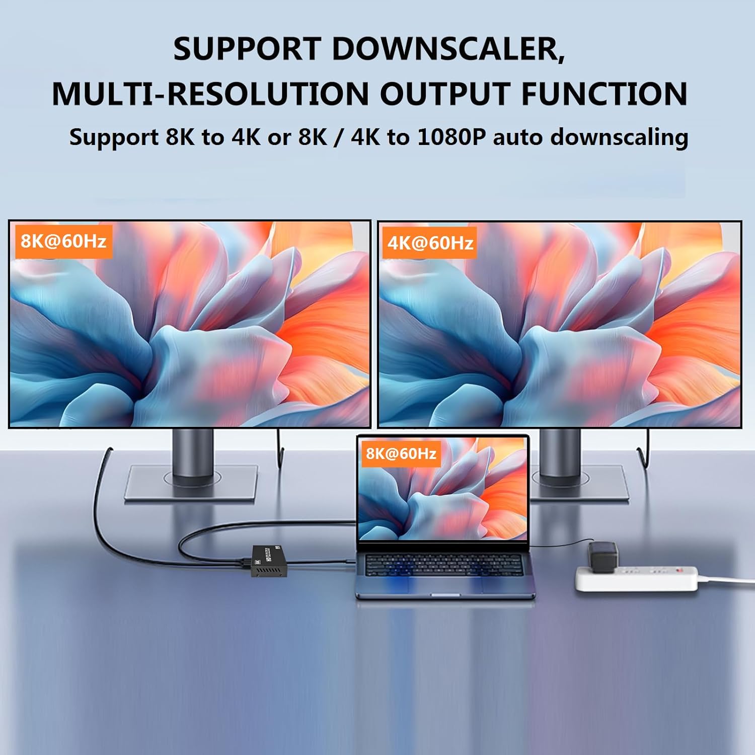 8K hdmi Splitter 1 in 2 Out, 1x2 hdmi 2.1 Splitter 8K@60Hz 4K@120Hz,48 Gbps,EDID,Auto Down Scaler,HDCP 2.3,VRR,HDR10+,3D,Only Duplication/Mirror Screens (Not Extend) for PS5, Xbox, HDTV, Laptop