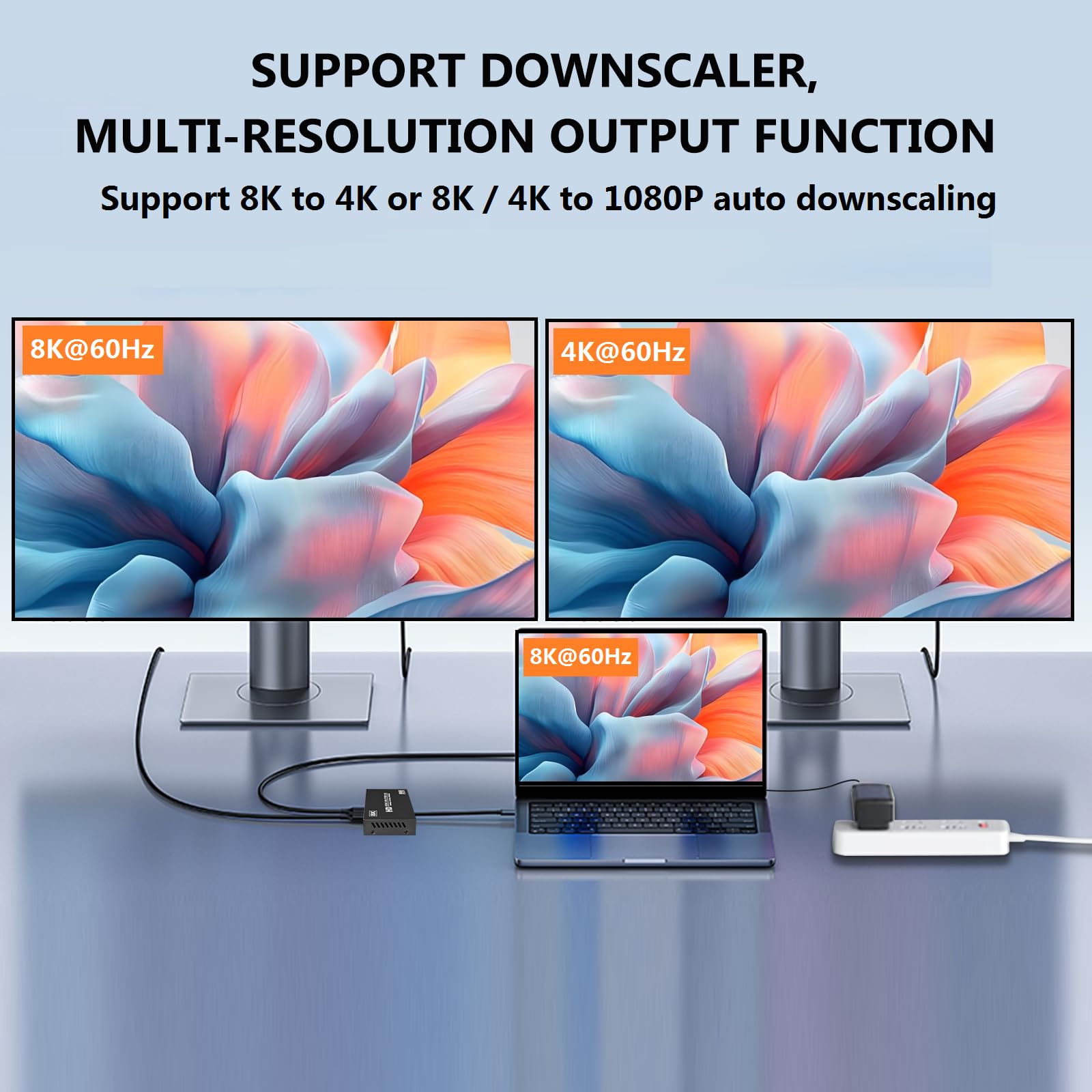 Splitter HDMI 8K 1 in 2 Out, 1x2 hdmi 2.1 Splitter 8K @60Hz 4K @120Hz, 48 Gbps, EDID, Auto Down Scaler, HDCP 2.3, VRR, HDR10+, 3D, solo schermi duplicazioni/mirror (non estendibili) per PS5, Xbox