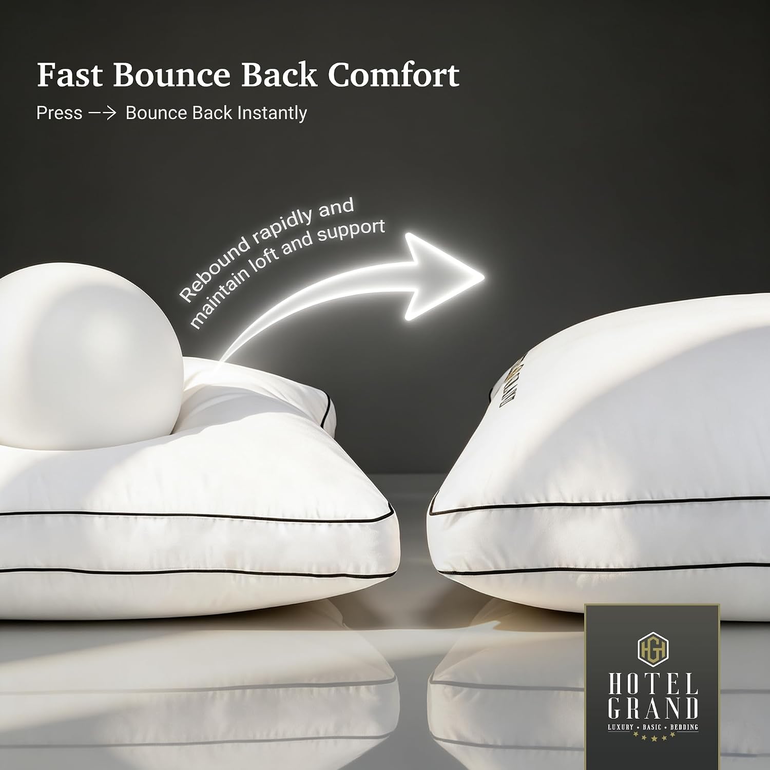 Hotel Grand Gusset Bed Pillows King Size Set of 2 Medium Firm Support