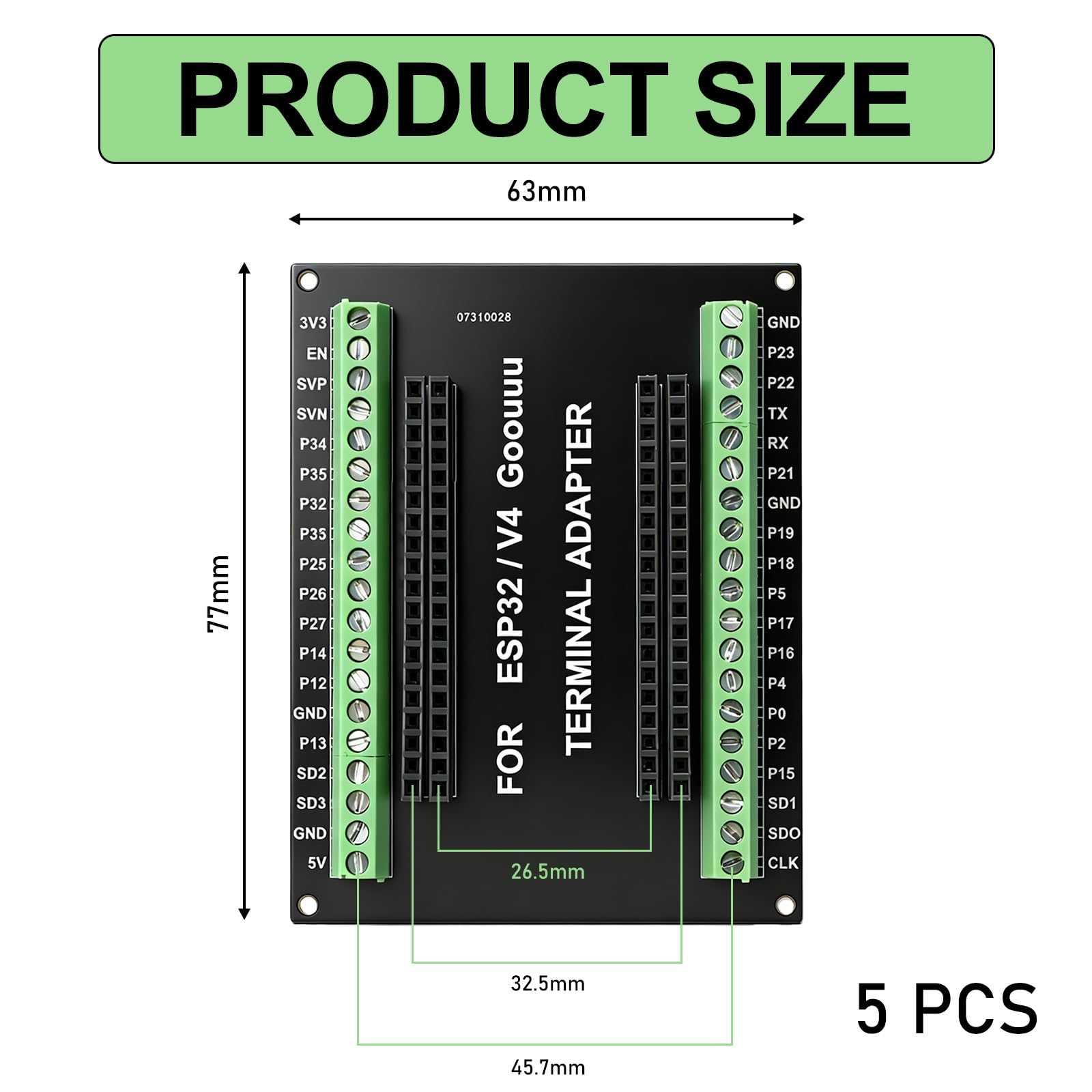 5 sztuk GPIO Breakout Board do płyty rozszerzającej ESP32-38-PIN 25 mm, płyta rozwojowa kompatybilna z modułem ESP-WROOM-32