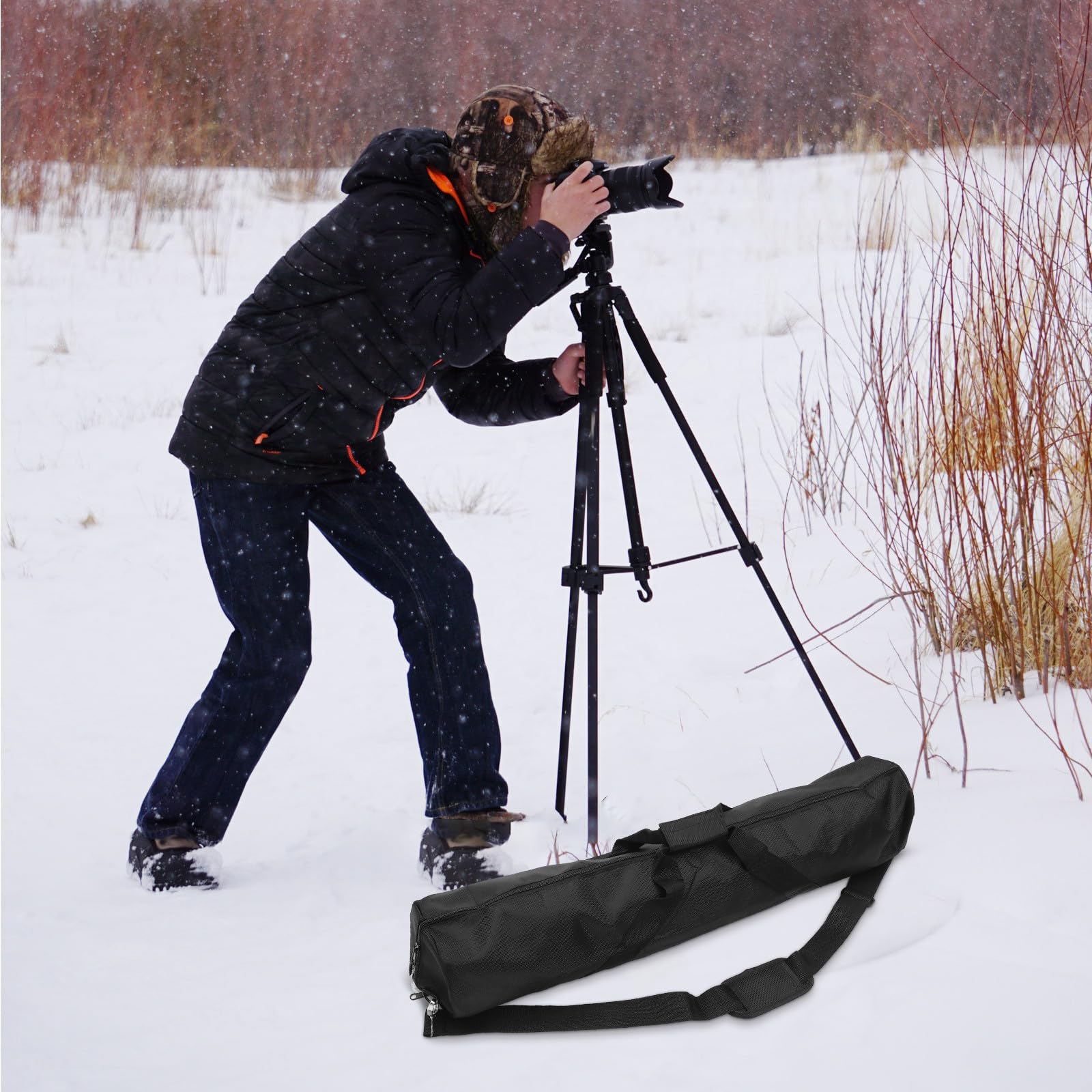 Borsa per Trasporto Treppiede e Stativi per Luci Oxford e Nylon Chiusura a Zip Versatile per Fotografia e Campeggio Nera