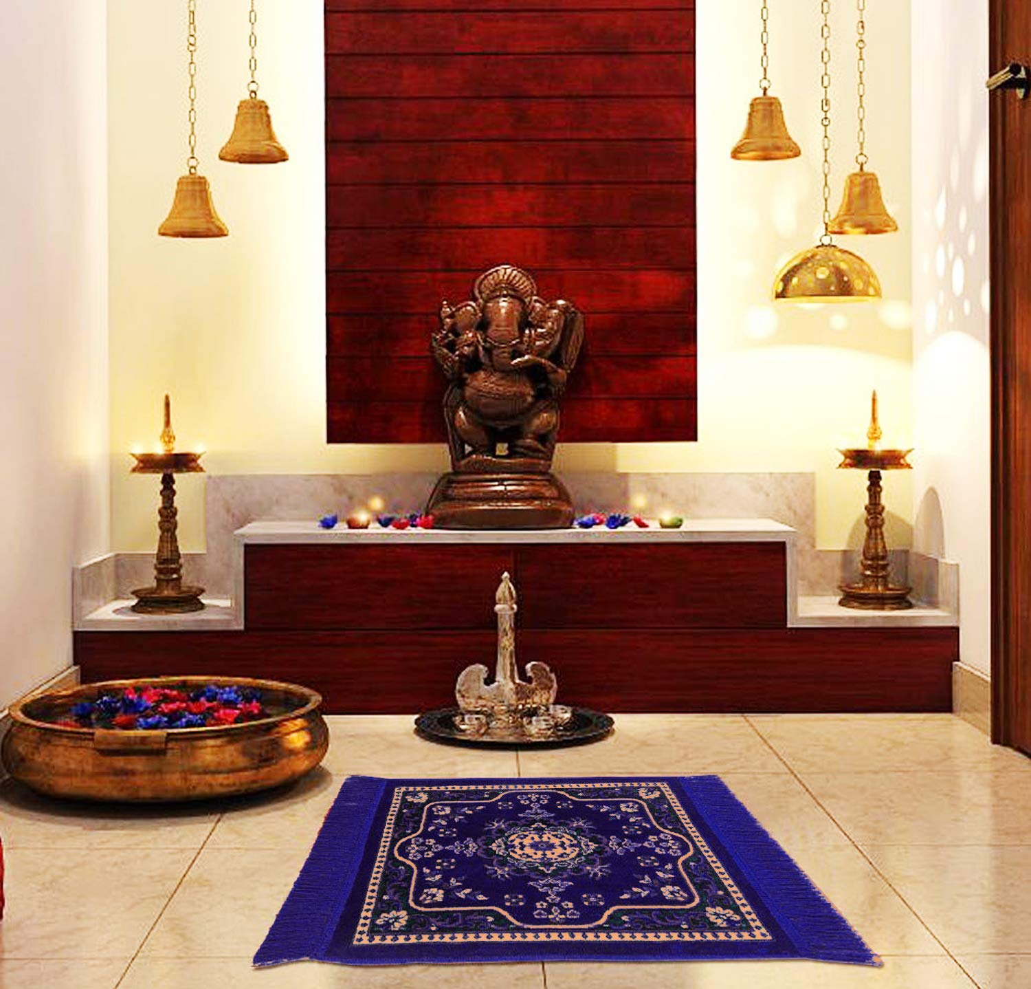 Kuber Industries Velvet Prayer Mat/Aasan/Pooja Mat/Meditation Mat/Multipurpose Velvet Rug Mat 2 Ft X 2 Ft (Royal Blue) CTKTC33924 1