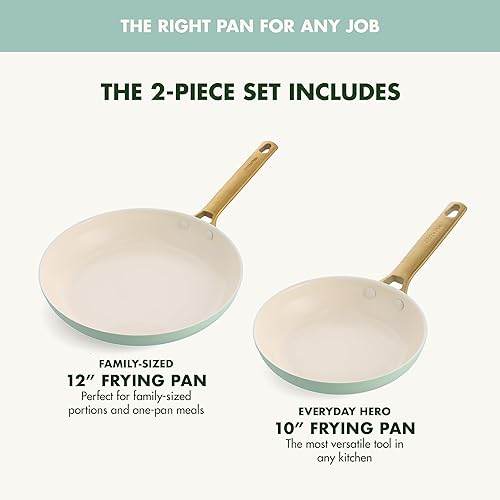 Miniatura 3 de GreenPan Reserve - Juego de sartenes antiadherentes de cerámica anodizada dura de 10 y 12 pulgadas mango dorado sin PFAS apto para lavavajillas apto
