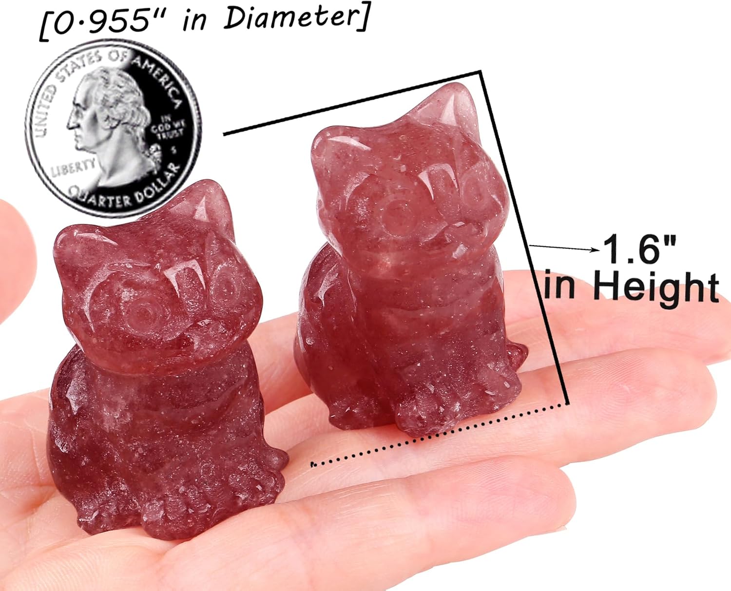 QINJIEJIE Strawberry Quartz Cat Crystals Figurines Stone Healing Crystal image 3