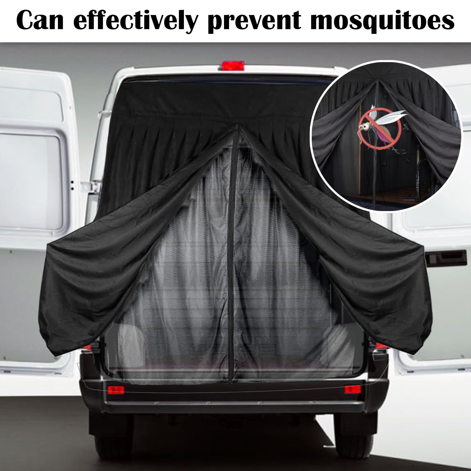 Klamboe voor T6, auto zijdeur schuifdeur klamboe achterklep tent zonwering magnetisch insectennet dubbellaags muskietennetten zwart net voor vliegende insecten en stof