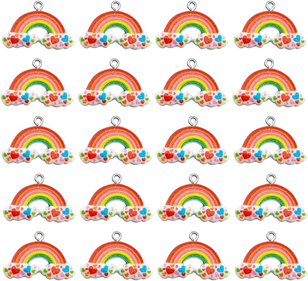 Rainbow Heart Charms,Mixed Color Heart Enamel Pendants with Rhinestone Love Charm 30 Pcs Pendant for Jewelry Necklace Earring Making