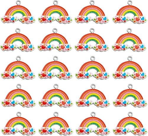 Dijes de corazón de arco iris, colgantes de esmalte de corazón de colores mixtos con diamantes de imitación, 30 piezas para hacer joyas, collares,