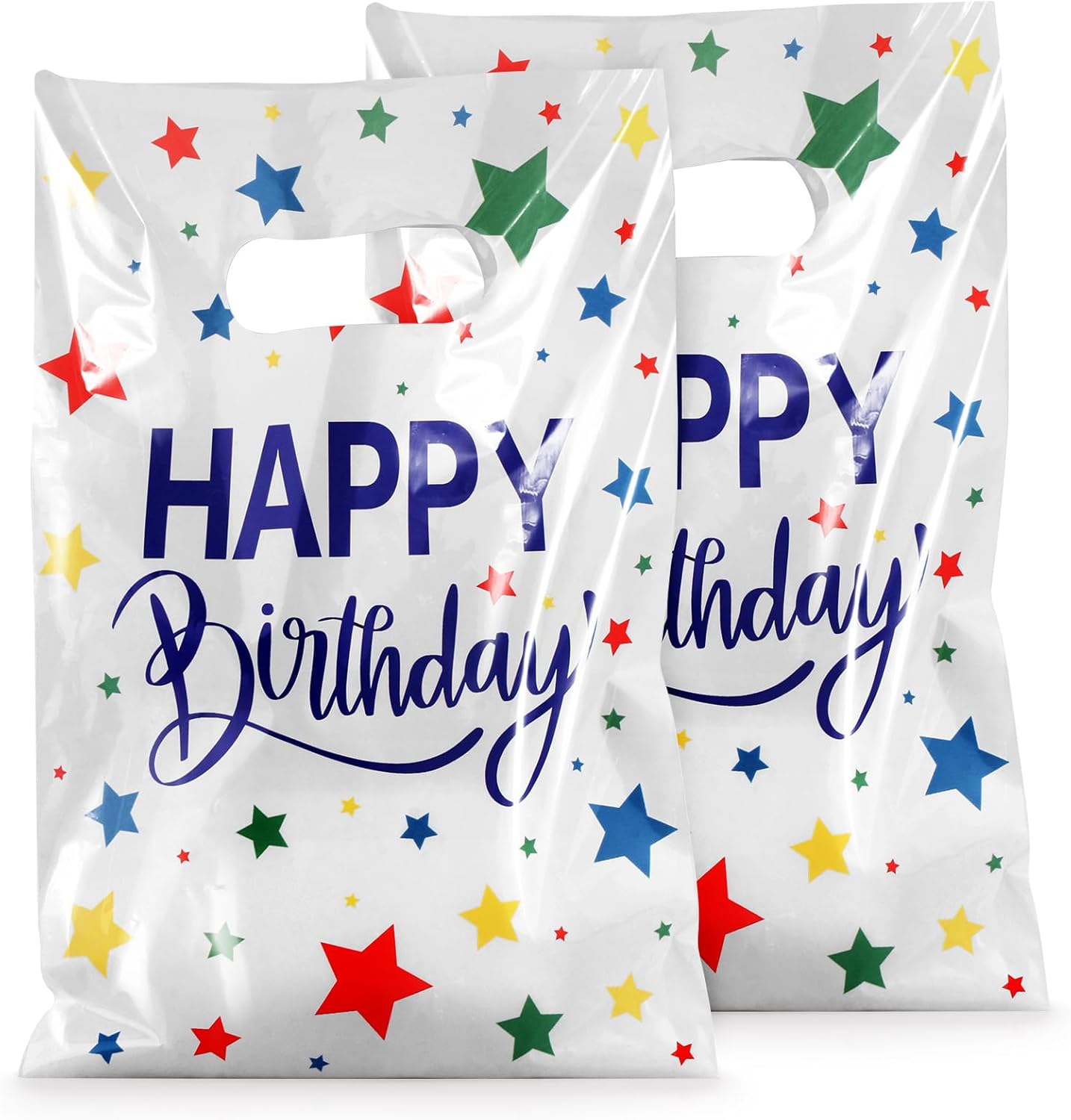 Hxezoc 50 Pieces Birthday Candy Bags Happy Birthday Goodie Bag Plastic Treat Bags Gift Wrap with Handles Favor Bags For Birthday Party Decoration Supplies (White) - Image 8