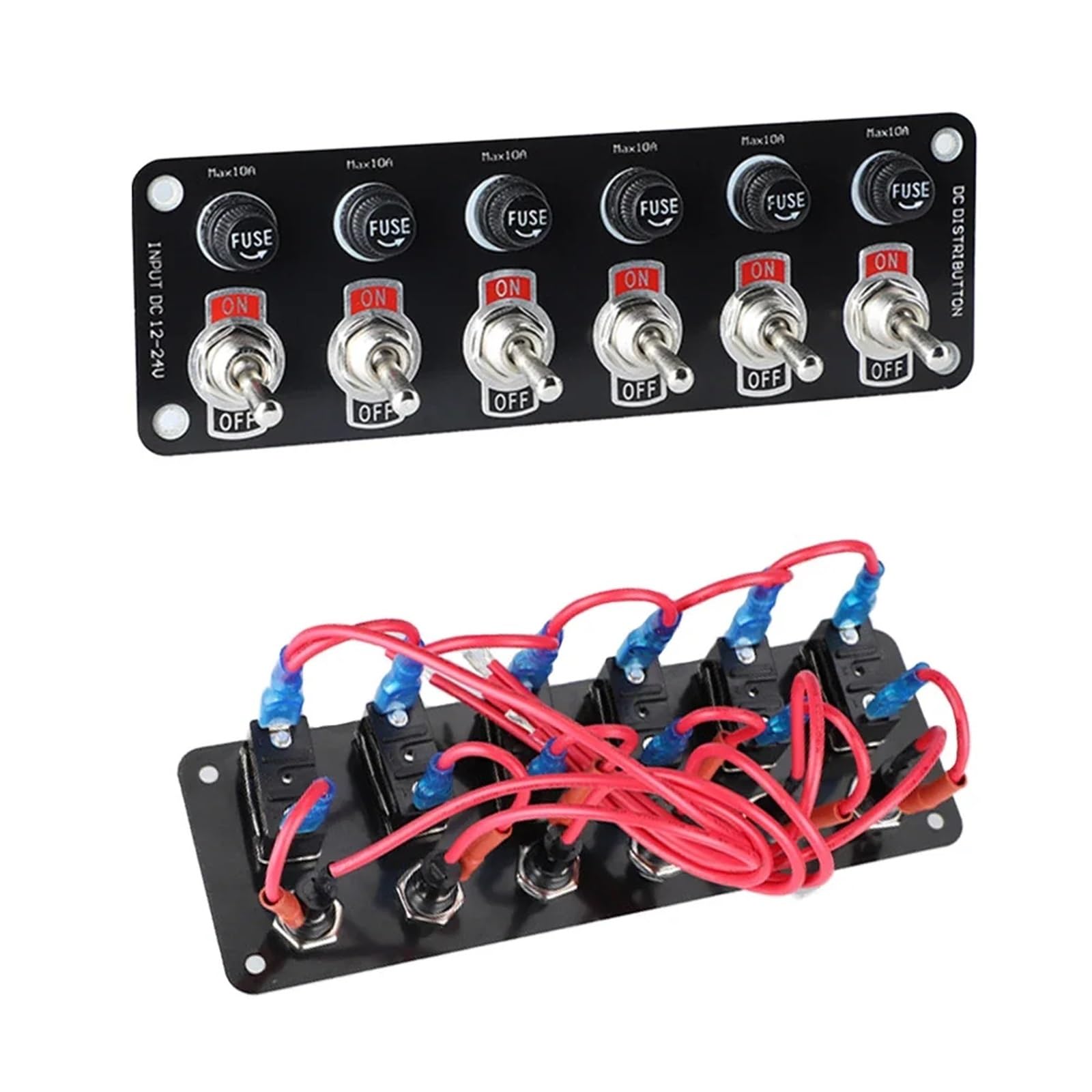 Pannello interruttori a levetta da 3/6 bande, interruttore a con fusibile 10 A, for auto corsa, camper, barche, yacht, 12 V/24 V Auto Barca Camper(6 Gang Panel)
