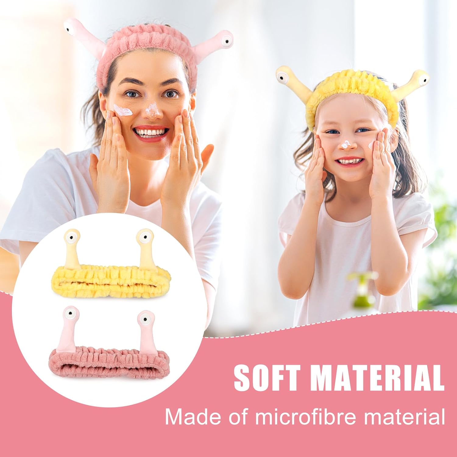 4Pcs Face Wash Headband, Facial Makeup Head Wraps Cartoon Elastic Head Band Cute Snail Shower Headband for Beauty Skincare Sports - Image 5