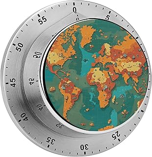 Rust World Map Kitchen Timer - Mechanical Visual Timer, Stainless Steel Digital Timers with Magnetic Base Egg Timers for Hard Boiled Eggs 60-Minute Countdown Kitchen Clock for Cooking