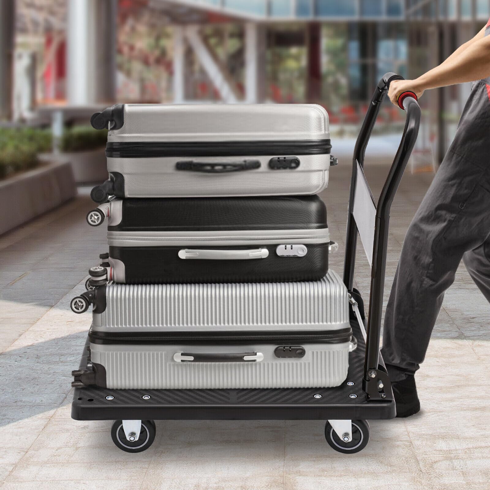 Faltbarer Schiebewagen, Transport Rollwagen mit Anti-Rutsch Beschichtung, Handwagen Rollwagen Klappbar, Robust Platzsparend Zusammenklappbar, 150 kg Tragkraft, Schwarz