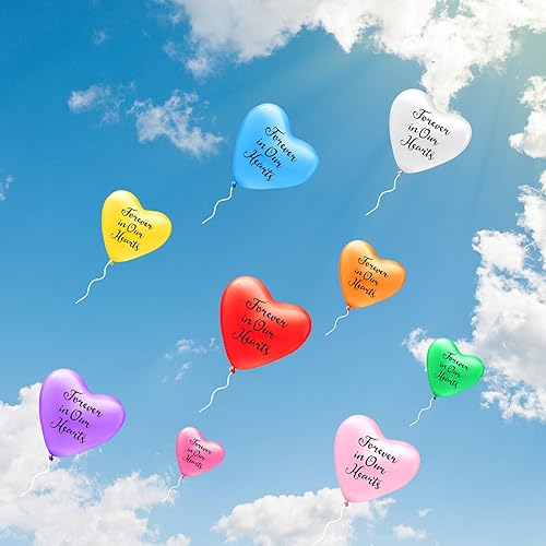Vista 5 de 72 globos conmemorativos funerarios con forma de corazón para liberar en recuerdo del cielo, personalizados para pérdida amada con 2 rollos de cinta