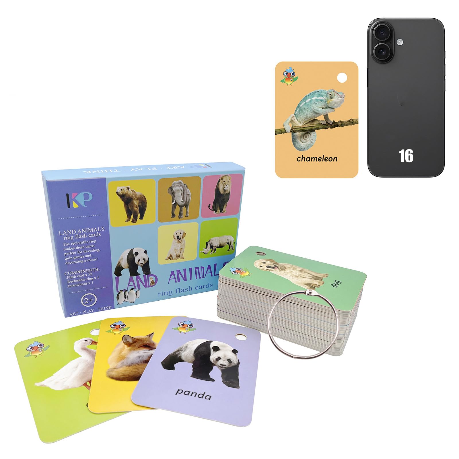 Toddler Land Animals Flash Cards for Kids Wild Forest Animals Cards,Sight Words with Pictures Flash Cards for Toddlers 52 Pcs with Ring (Land Animals)