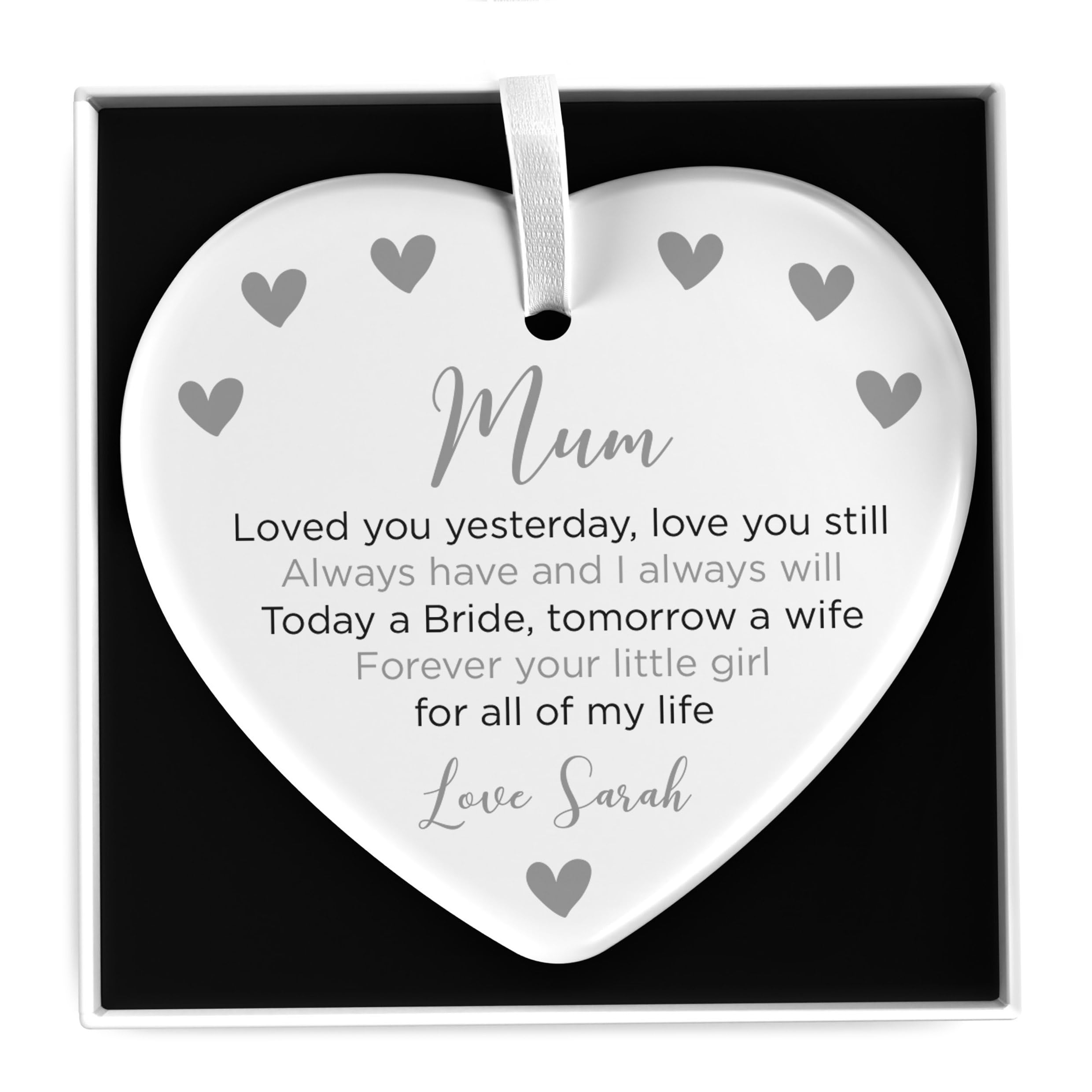 Beecreative Personalised Gift For Mother Of The Bride - Ceramic Heart Or Circle - Mum On My Wedding Day - With Gift Box