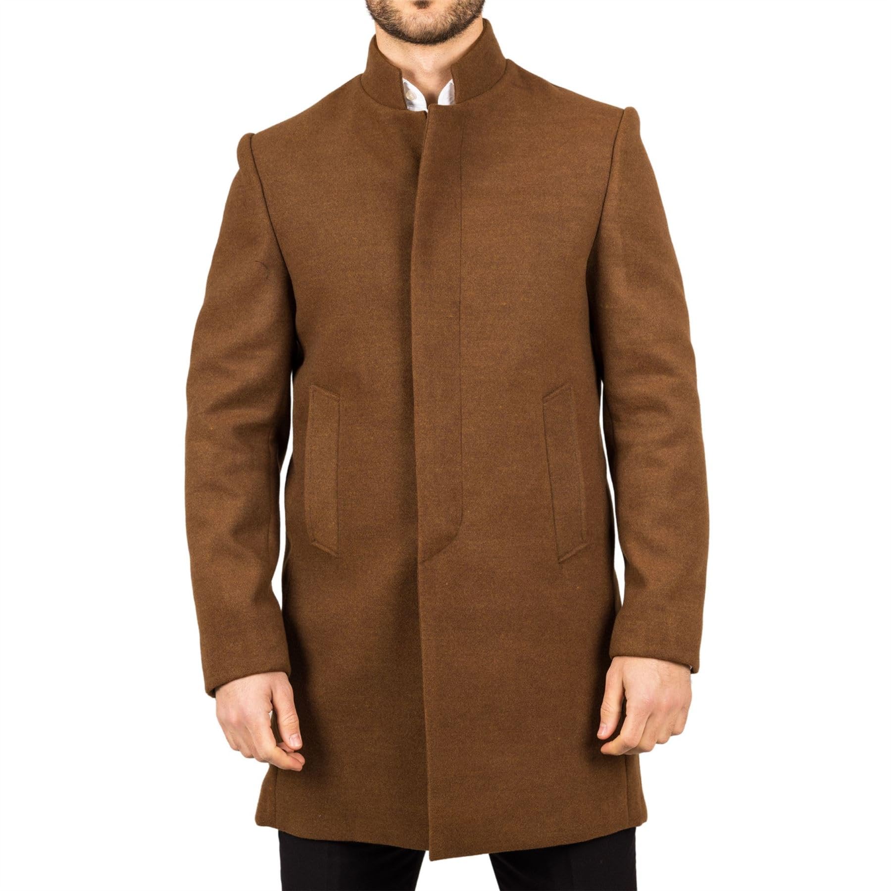 TruClothing Brown Wool Blend Overcoat - Classic Trench Coat - Men's L Winter Jacket