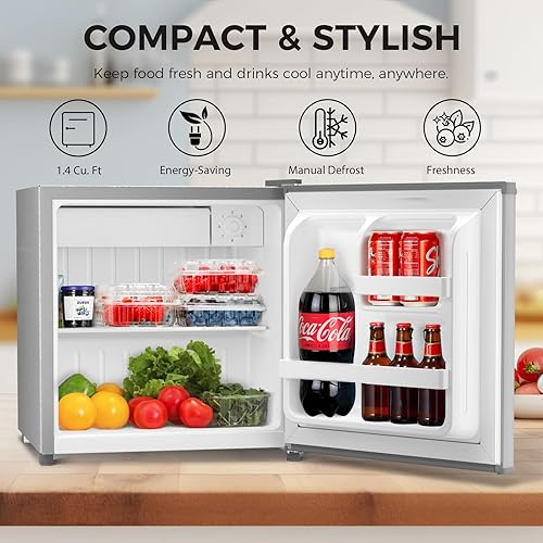 Miniatura 2 de Antarctic Star Mini refrigerador compacto con congelador, puerta reversible individual, refrigerador para dormitorio, estante de vidrio extraíble,