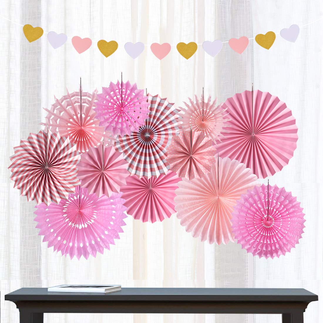 Pink Hanging Paper Fans Round Folding Heart Banner Rosettes Party Supplies Photo Props For Valentines Day Wedding Birthday Baby Shower Wall Decor Party Decorations Pink Buy Online In Albania At Albania Desertcart Com Productid