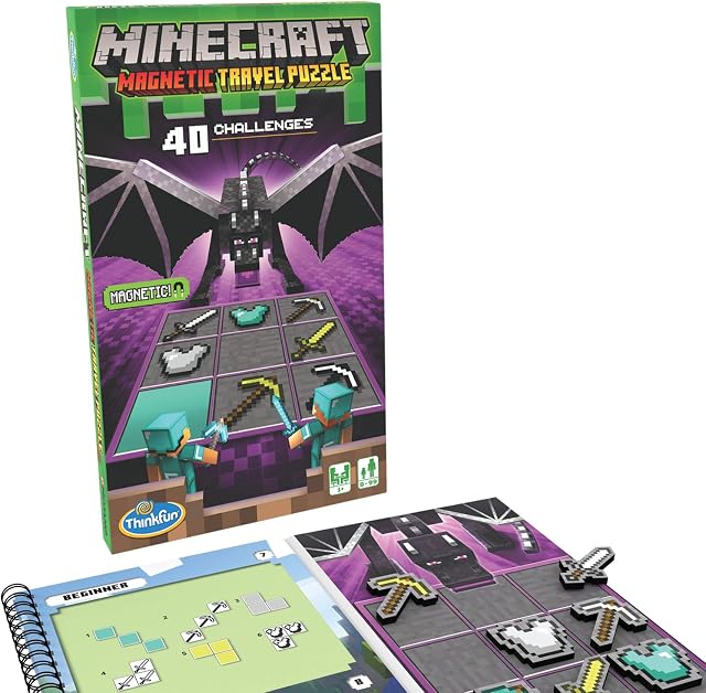 ThinkFun Minecraft Magnetic Travel Puzzle Challenge Logic Brain Game and STEM Toy for Kids Age 8 Years Up