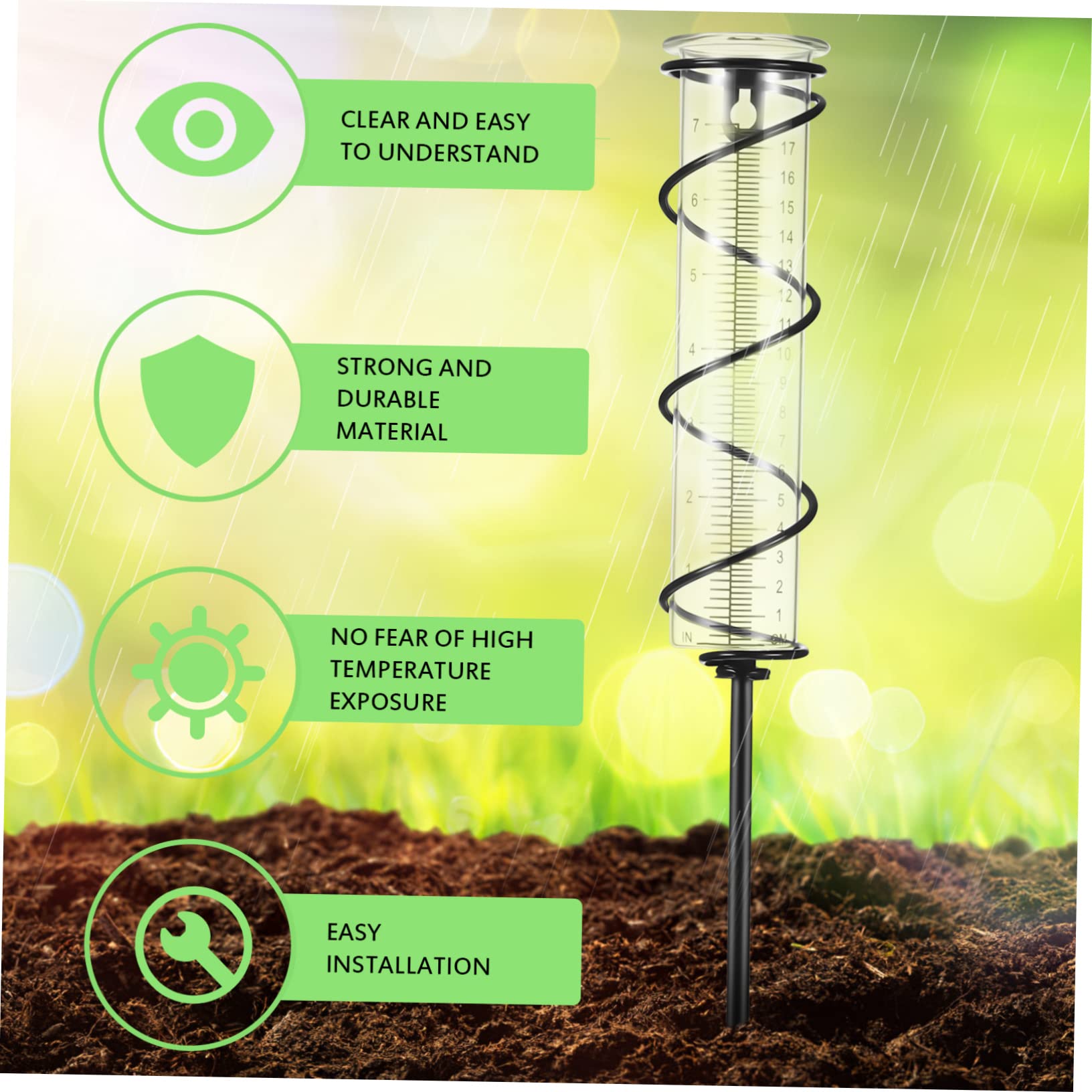 1juego Pluviómetro De Jardín Con Soporte De Hierro Incluye Tubos De Medición Reemplazables Fácil De Instalar y Resistente La Intemperie Para Medir La Lluvia El Césped y