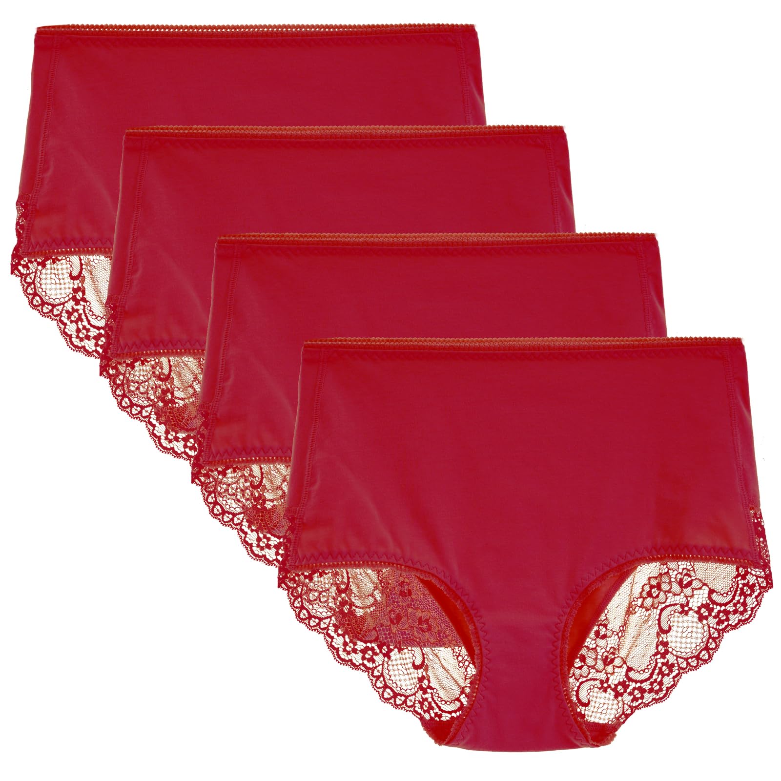 Women's 3 or 4 Pack Comfort Cotton Lace Coverage Full Rise Briefs Underwear Large Red/4pk