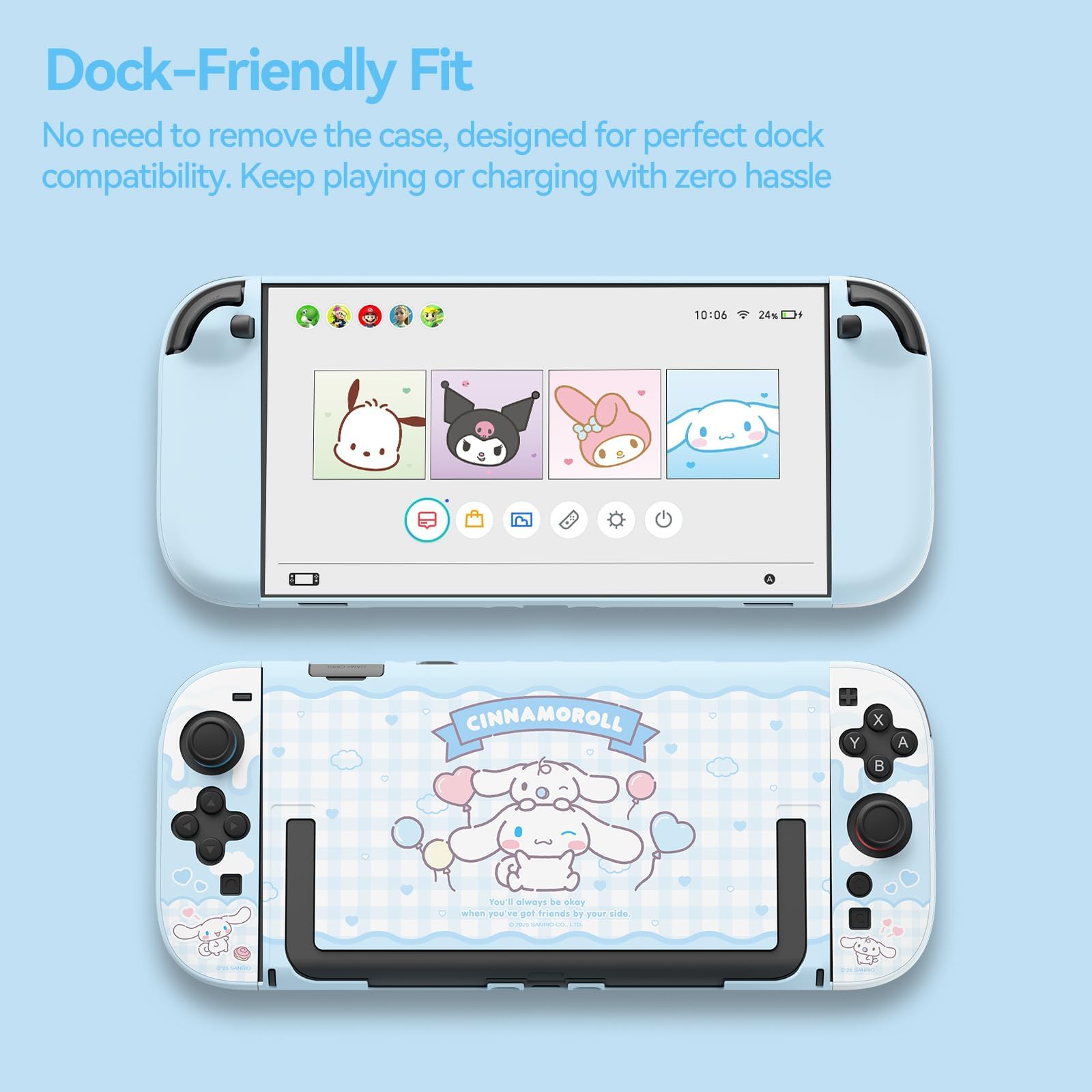 Kuitmor Coque de Protection pour Switch 2, Housse Personnalisée avec Motifs Kawaii, Anti-Rayures, Protection Accessoire de Switch 2 Console (Cinnamoroll Bleu)