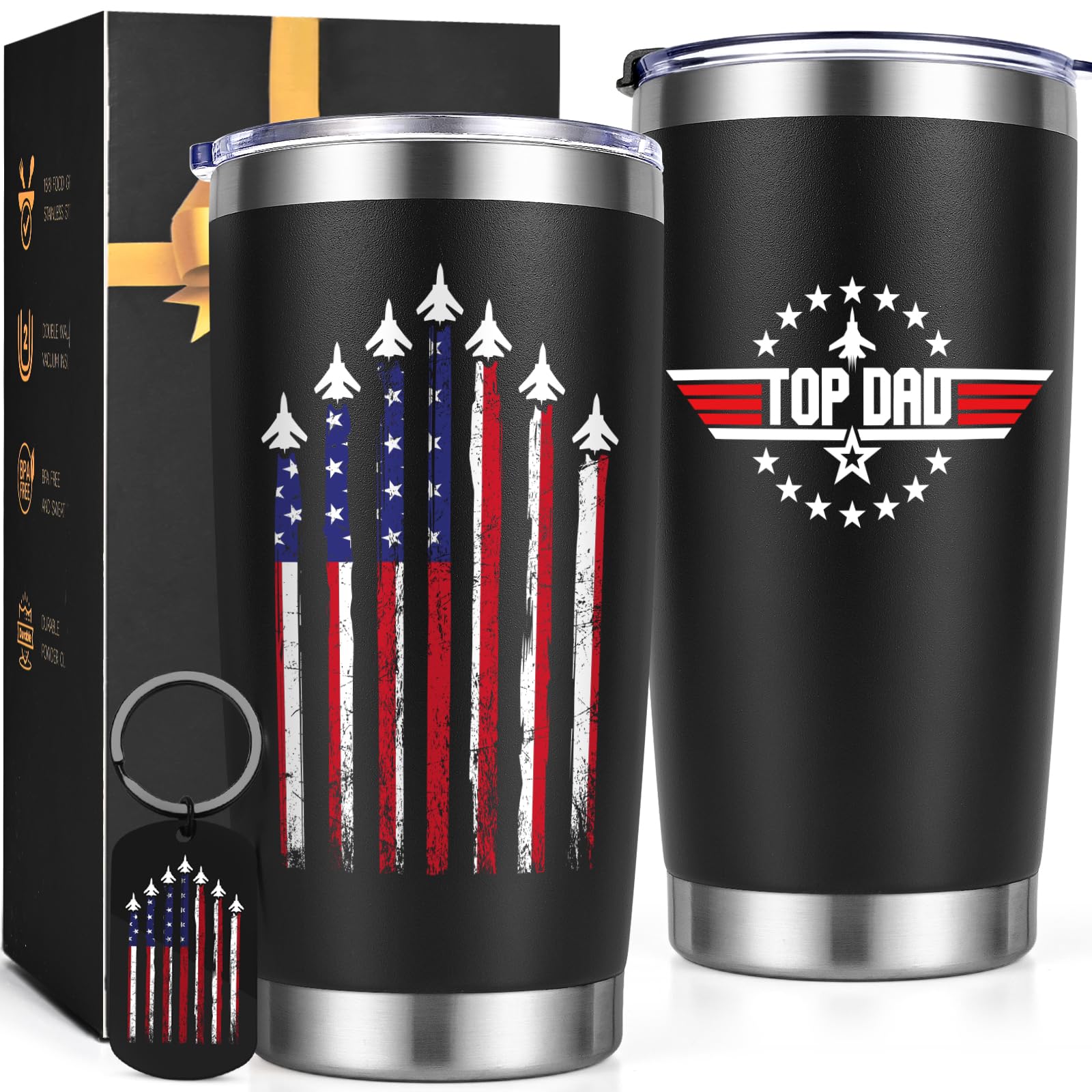 Lifecapido Dad Gifts, Top Dad Gifts, Father's Day Gifts, Christmas Gifts for Dad Father from Daughter Son, Birthday Gifts for Dad, Top Dad Insulated Travel Tumbler 20 oz with Keychain, Black