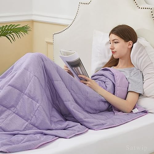 Miniatura 4 de Satwip Manta con peso refrescante de 12 libras, manta de cama tamaño individual para personas que duermen con calor y arena suave y transpirable, 48