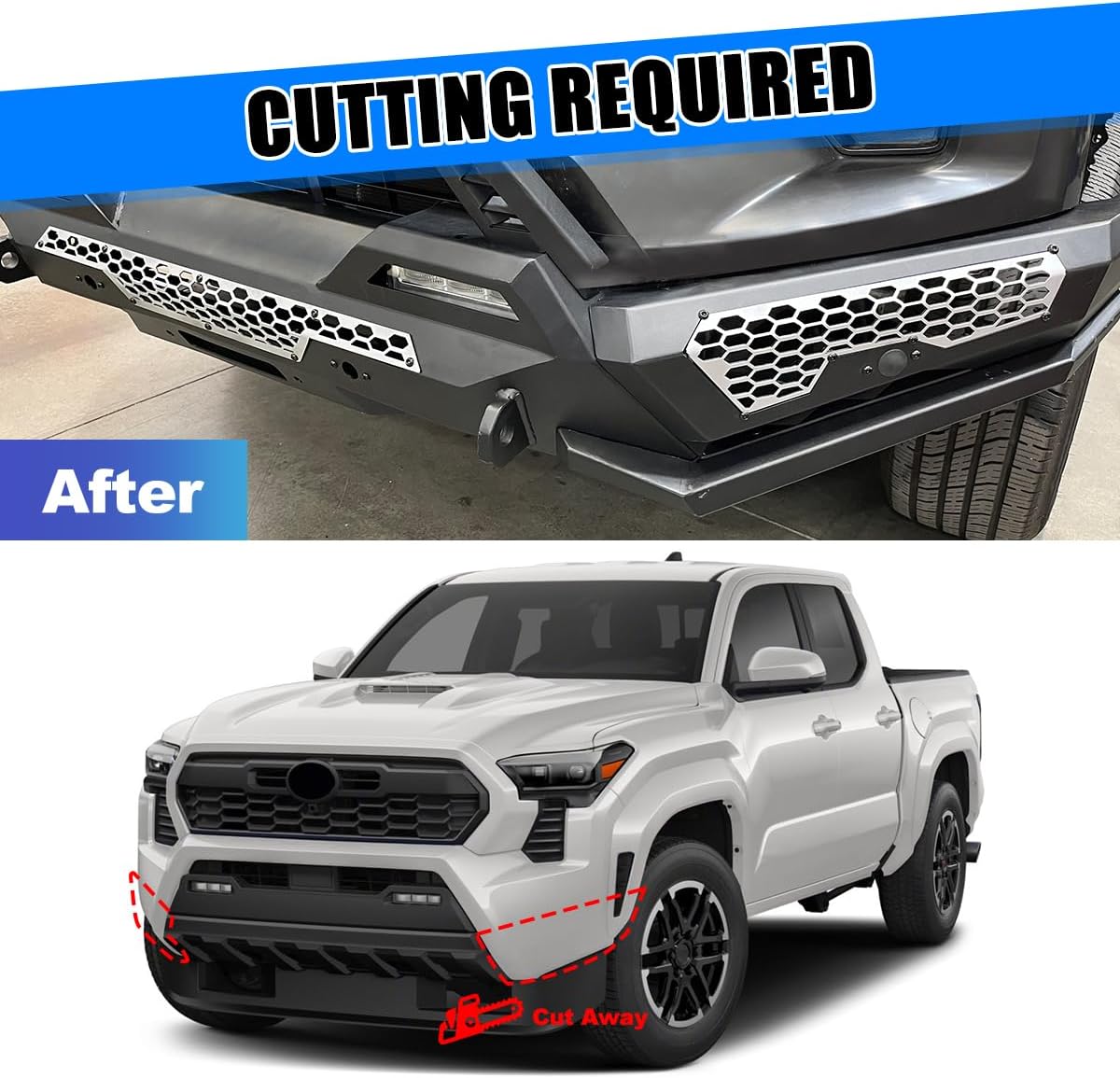 WOLFSTORM Front Bumper for Toyota Tacoma 2024-2026 Heavy-Duty Steel Bumper With Licence Plate Mounting Holes,paintable trim,Pod Light Mounting Bracket,LED Lights & D-rings(Bumper+Wings+Bull Bar)