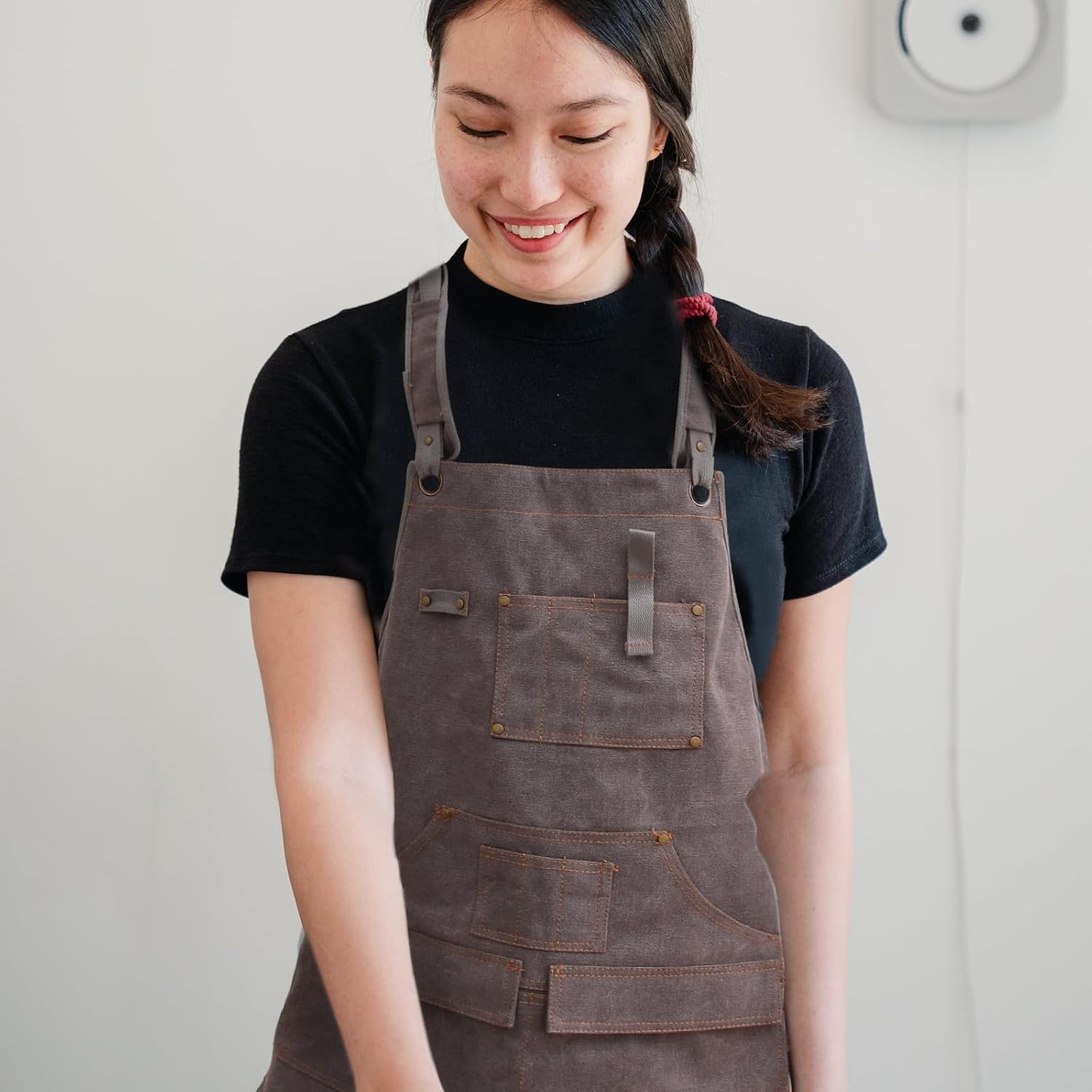 Thickened Multi-pocket Work Protective Apron for Electricians and Woodworking, Washable Dark Grey Canvas Workshop Tool Organizer with Sturdy Pockets