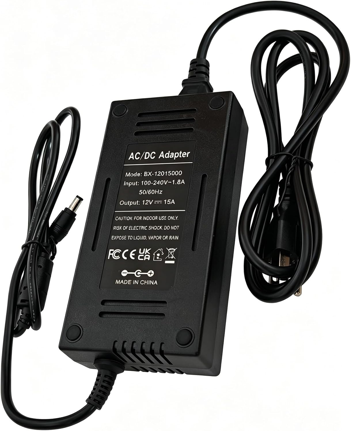 12V 15A AC to DC Adapter for 5050 3528 LED Strip Light Driver CCTV Cameras 3D Printer Security System LCD Monitor,12 Volts 15 Amps Power Transformer 5.5x2.5mm&5.5x2.1mm Pump Desktop AC to DC Converter