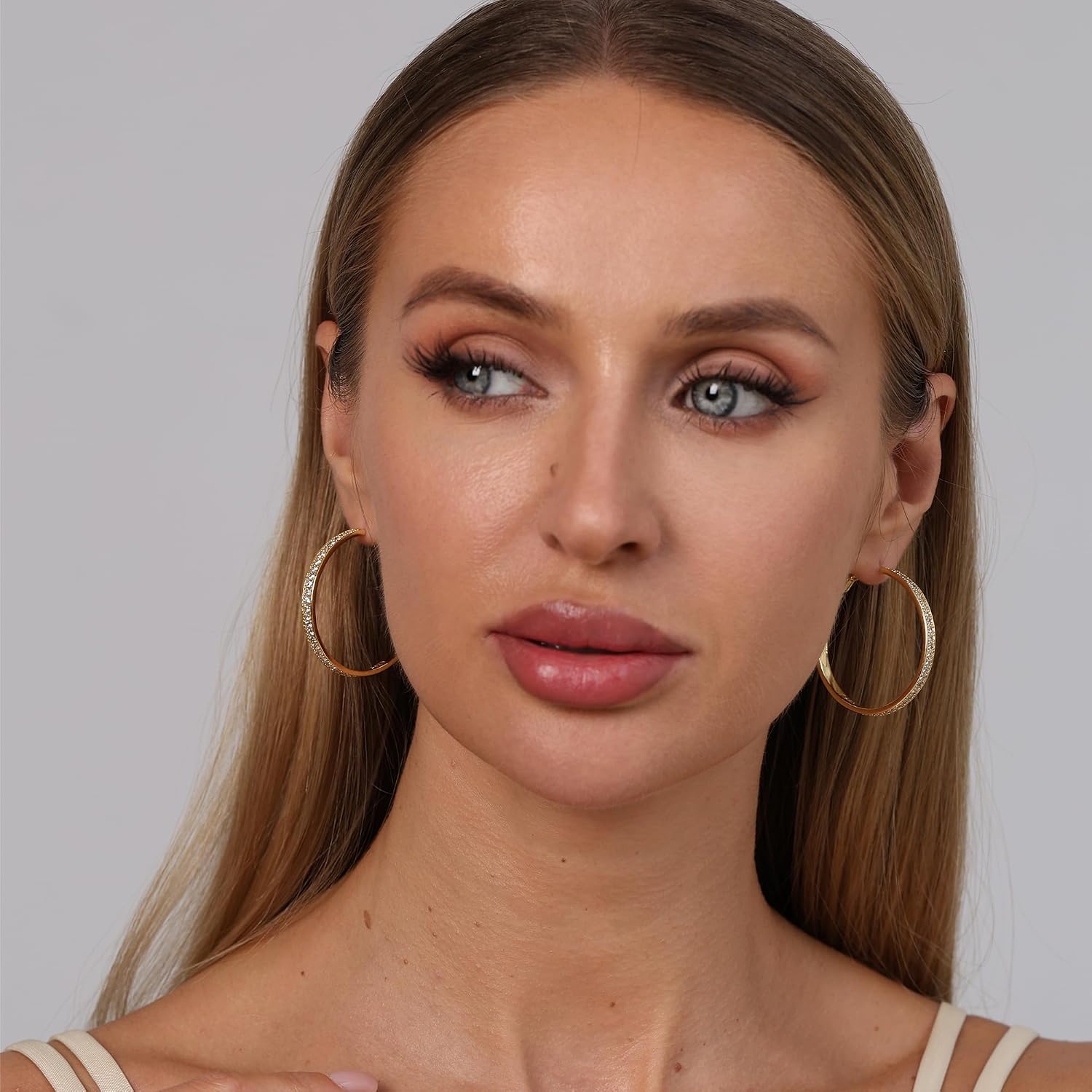OOOPEL Large Rhinestone Hoops Sparkly Big CZ Hoop Earrings for Women Non Tarnish 925 Sterling Silver/Gold Plated Rhinestone Earrings for Sensitive Ears 20/30/40/50/60/70mm