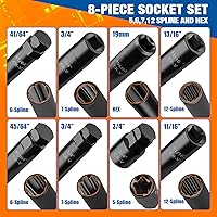 Vista 2 de Dynofit 8-Piece Lug Nuts Key Kit, 5/6/7/12 Spline Lug Nuts Socket Set for Aftermarket Rims and Wheel Lock, with 1/2" Drive & Hex External Ends for