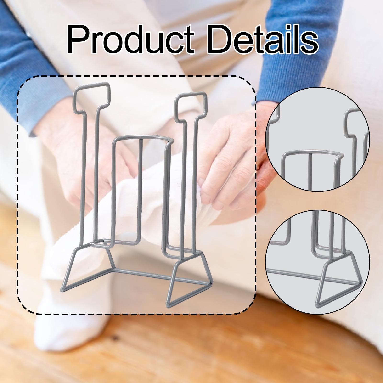 Ayuda para Calcetines Dispositivo Asistencial para Mayores Herramienta para Ponerse Medias Bastón Ergonómico de Hierro Adecuado para Uso, Gris Claro