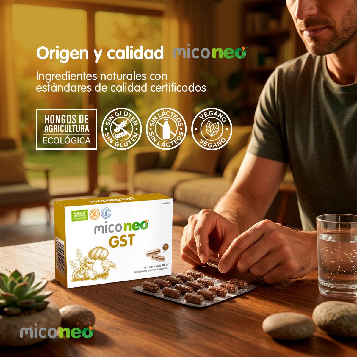 Mico NEO | GST | 60 Cápsulas | Con Reishi, Melena de León, Shiitake y Cúrcuma | Suplemento Elaborado con Hongos | Apoyo Digestivo Natural