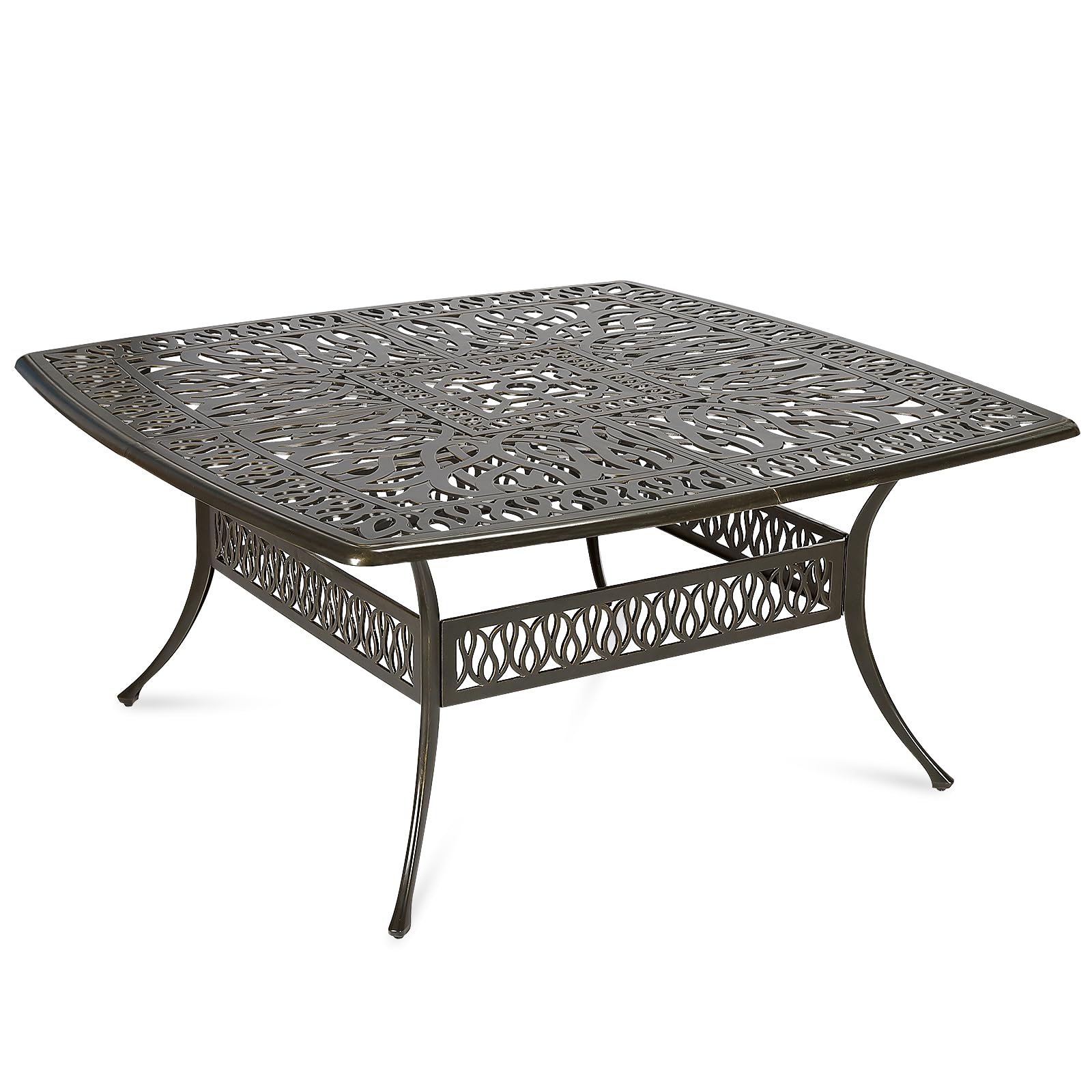 MEETWARM Outdoor 64" Square Patio Dining Table for 8, All Weather Cast Aluminum Large Patio Furniture Table Fits for 8-10 Person with 2.2" Umbrella