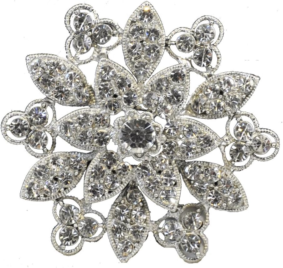 Rhinestone Brooches BW-106 Raised Floral Rhinestone Brooch with Pin