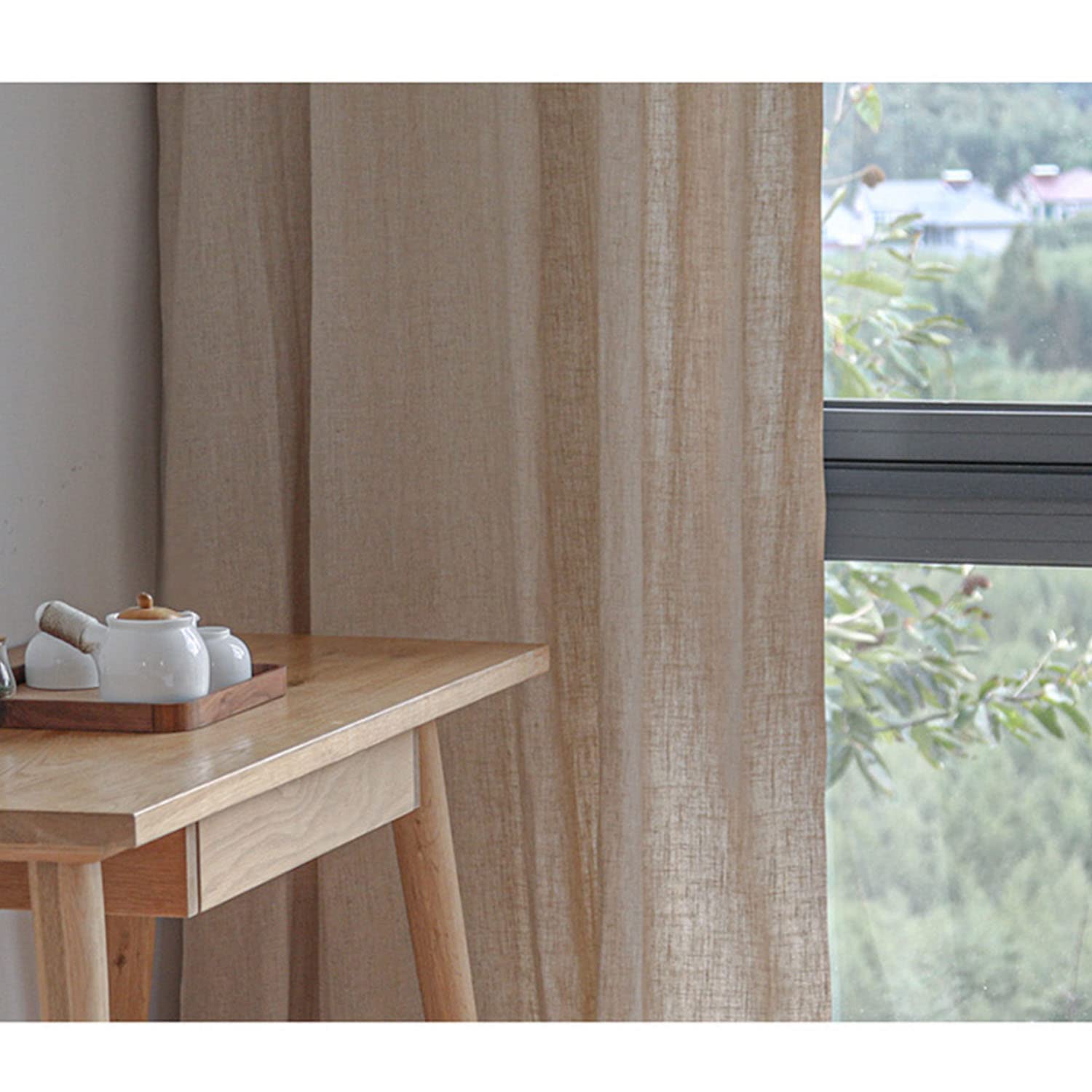 Amazon｜SUNMOOH レースカーテン リネン風 おしゃれ ナチュラル系 無地