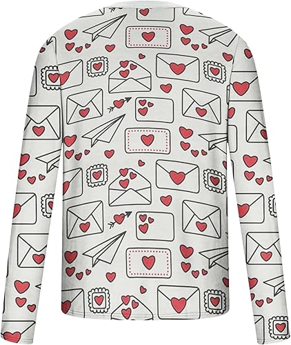 Miniatura 4 de Camisetas Forma corazón Camisas Hombres Manga Larga Cuello Redondo Camiseta Túnicas Día San Valentín Tops Camisetas