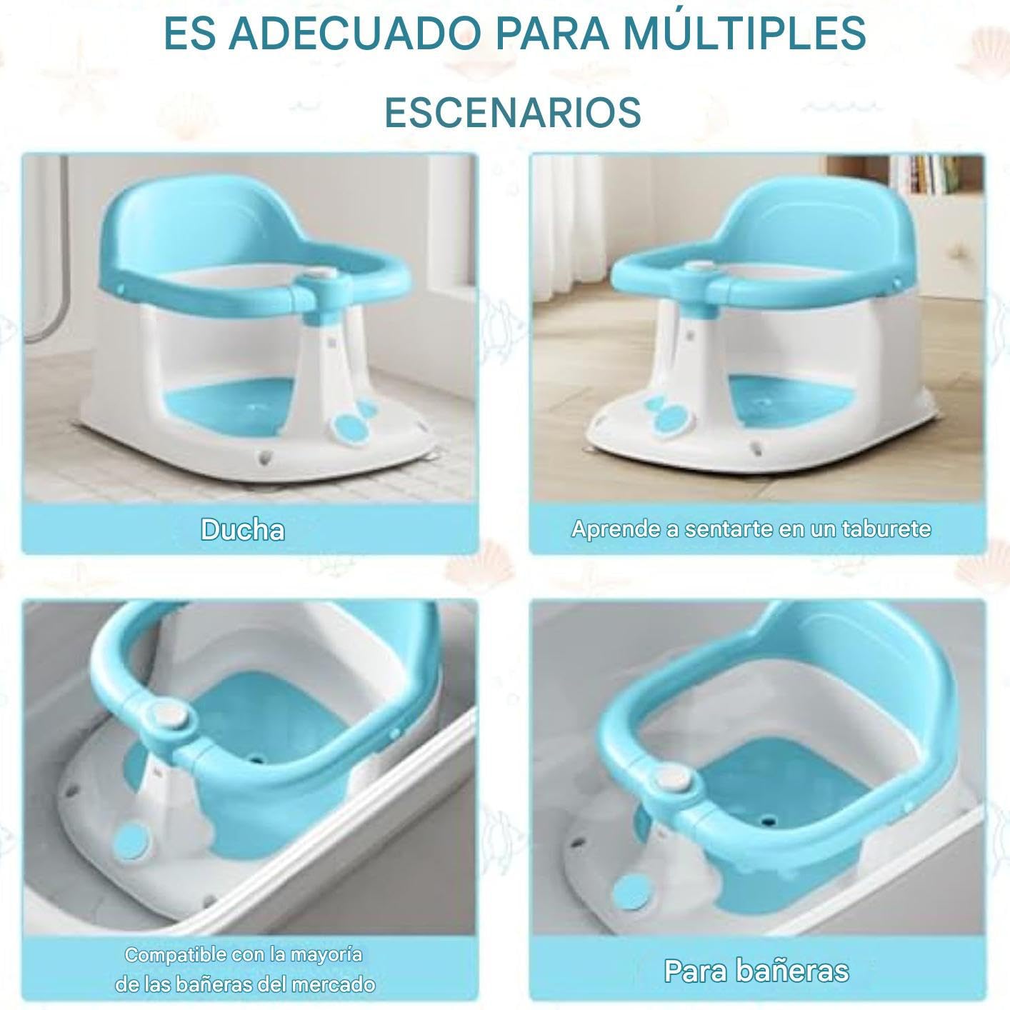 Silla de Baño para Sentarse Asiento Antideslizante de Ducha para Niños y | Silla de Bañera Portátil para Hogar Viajes Familias Conscientes de la Seguridad